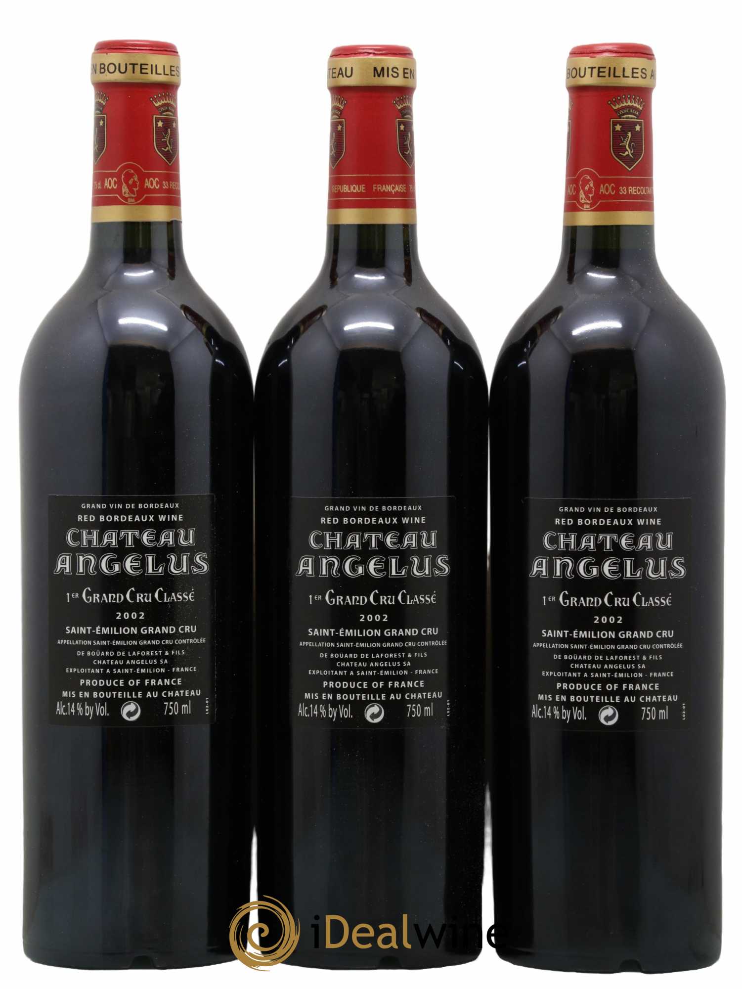 Château Angélus 1er Grand Cru Classé A 2002 - Lot de 3 bouteilles - 1