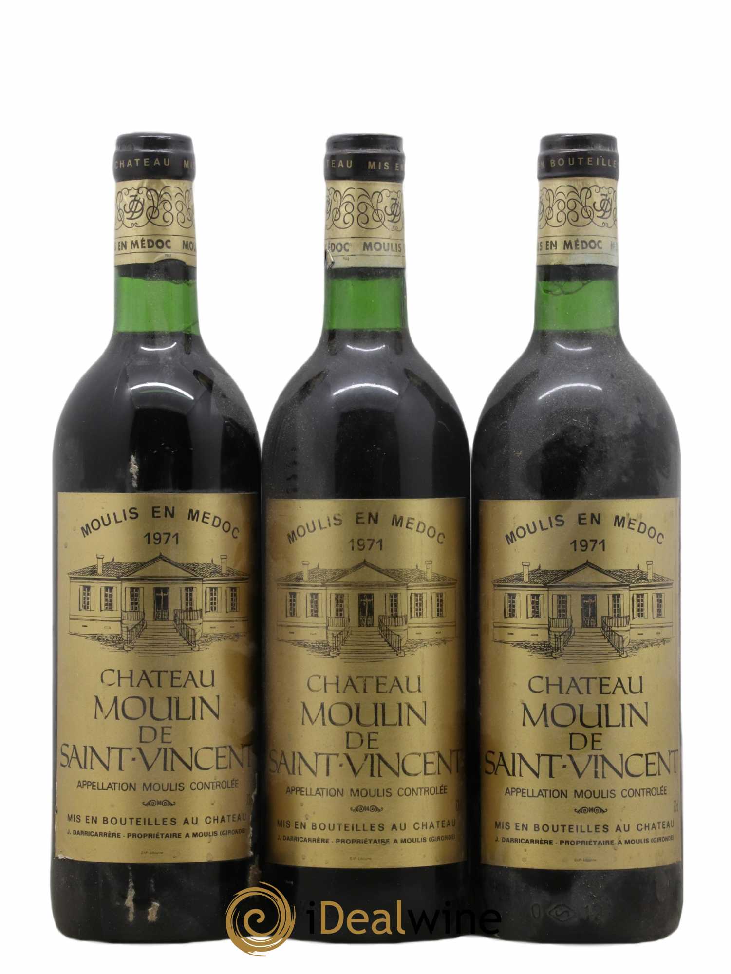Moulis en Médoc Moulin De Saint Vincent 1971 - Posten von 3 Flaschen - 0