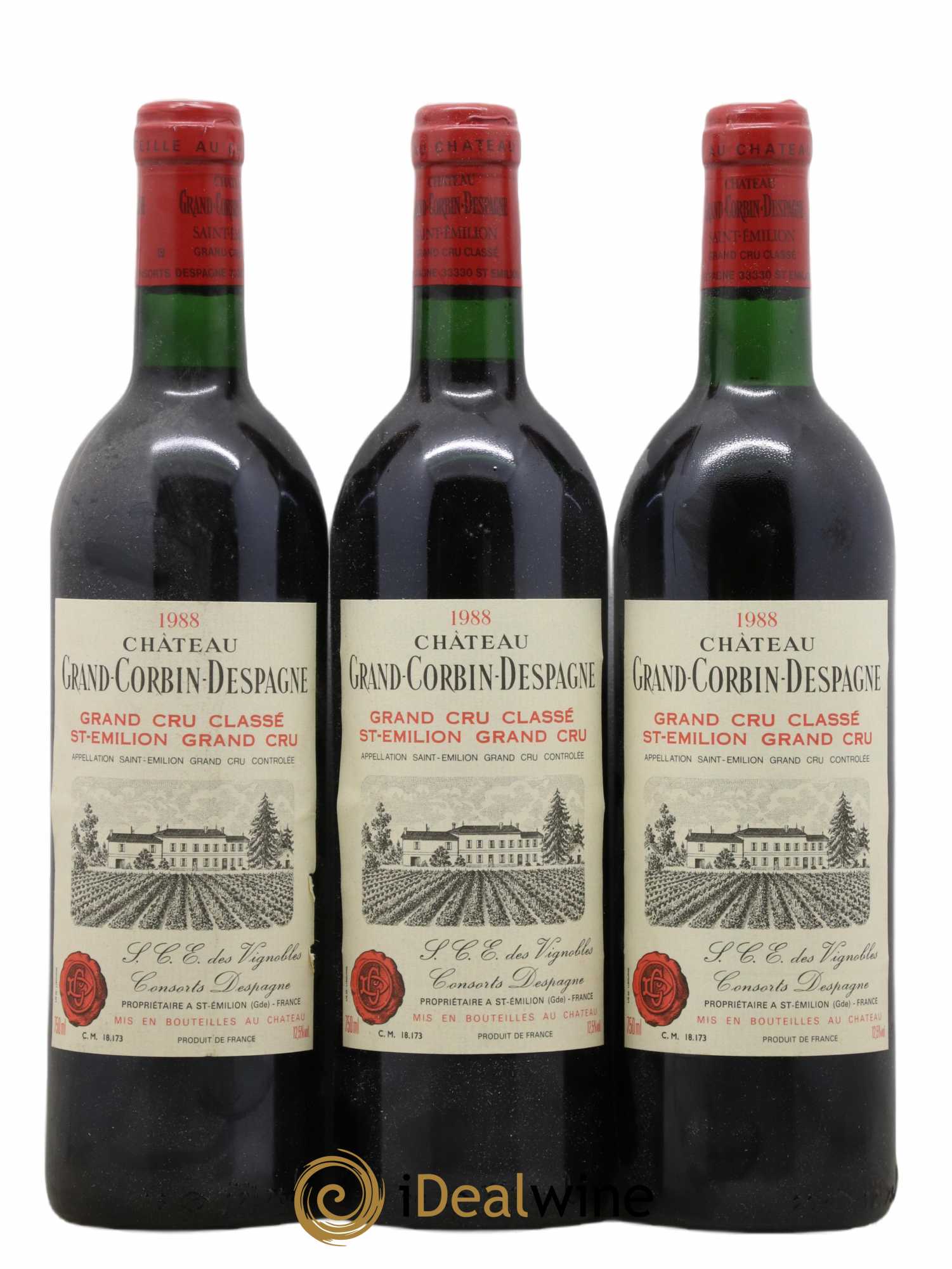 Château Grand Corbin Grand Cru Classé (sans prix de réserve) 1988 - Lot de 3 bouteilles - 0