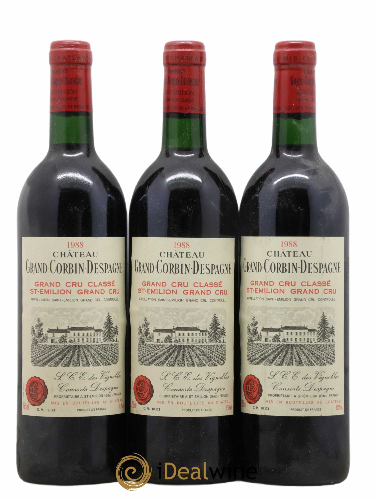 Château Grand Corbin Grand Cru Classé (sans prix de réserve) 1988 - Lot de 3 bouteilles - 0