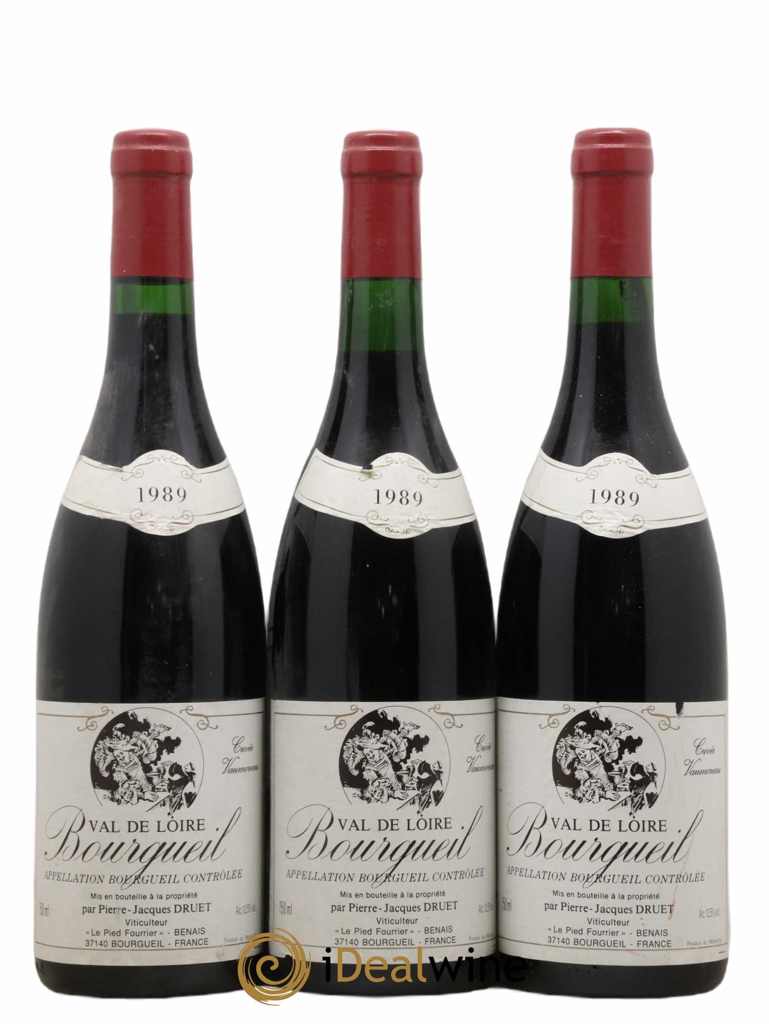 Bourgueil Vaumoreau Pierre Jacques Druet 1989 - Lot de 3 bouteilles - 0