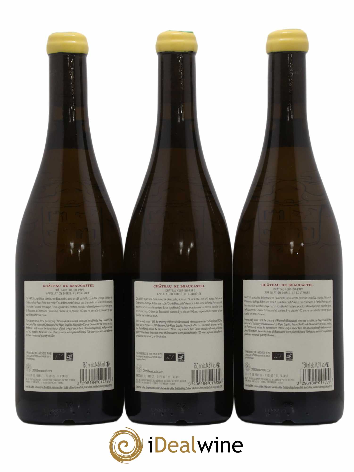 Châteauneuf-du-Pape Château de Beaucastel Famille Perrin Roussanne Vieilles Vignes 2020 - Lot de 3 bouteilles - 1
