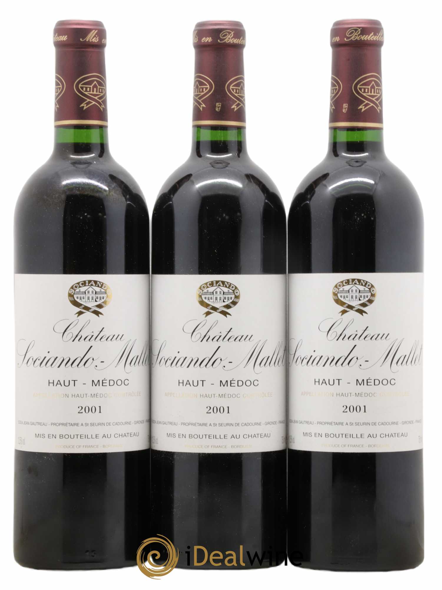 Château Sociando Mallet 2001 - Lot de 3 bouteilles - 0