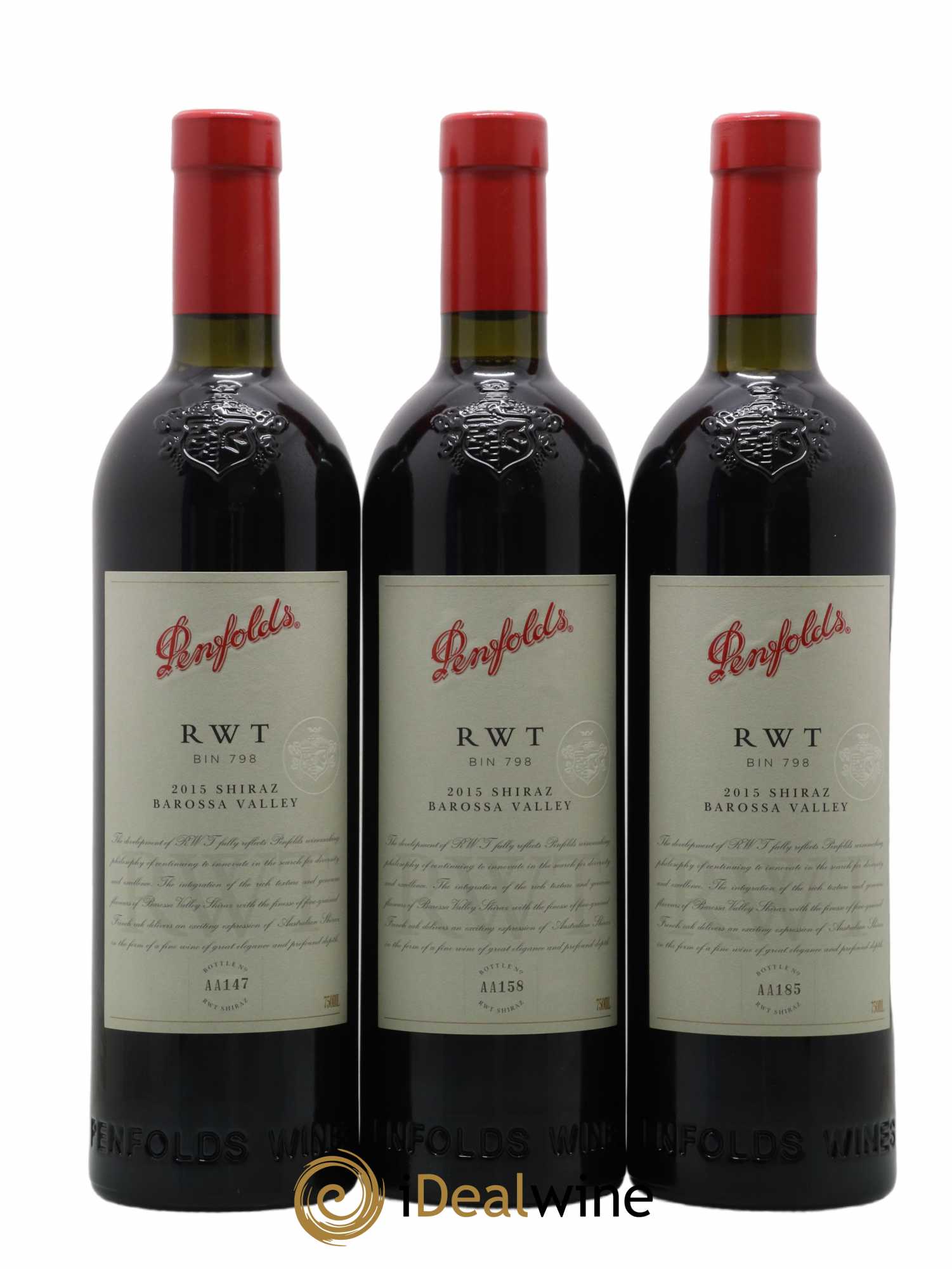 Barossa Valley Penfolds Wines RWT Shiraz 2015 - Lot de 3 bouteilles - 0
