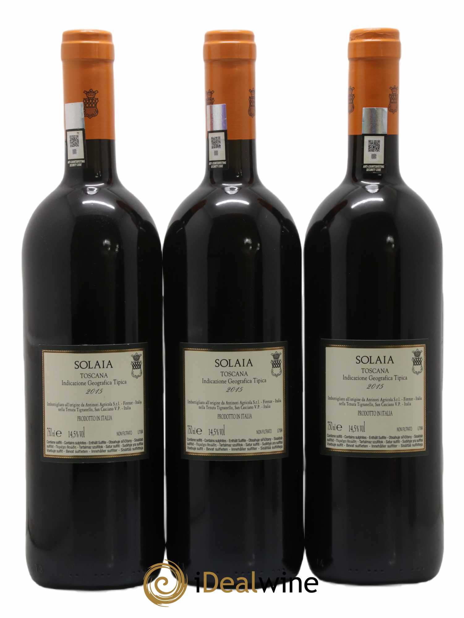 Toscana IGT Solaia Tenuta Tignanello - Marchesi Antinori 2015 - Lot de 3 bouteilles - 1