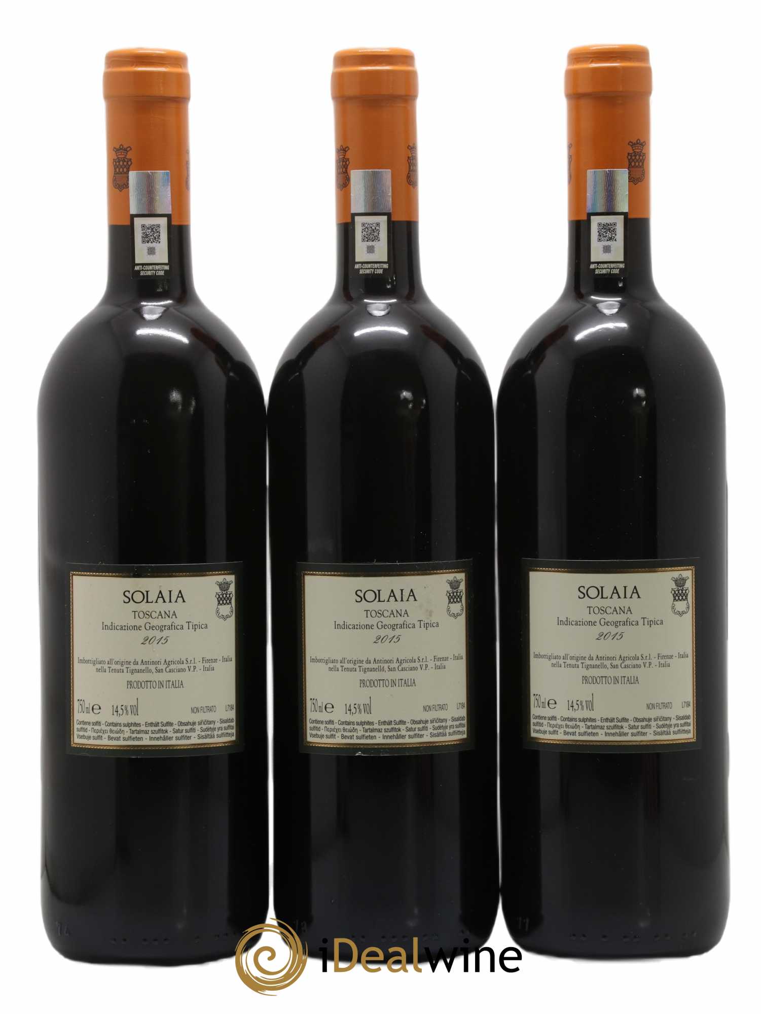 Toscana IGT Solaia Tenuta Tignanello - Marchesi Antinori 2015 - Lot de 3 bouteilles - 1