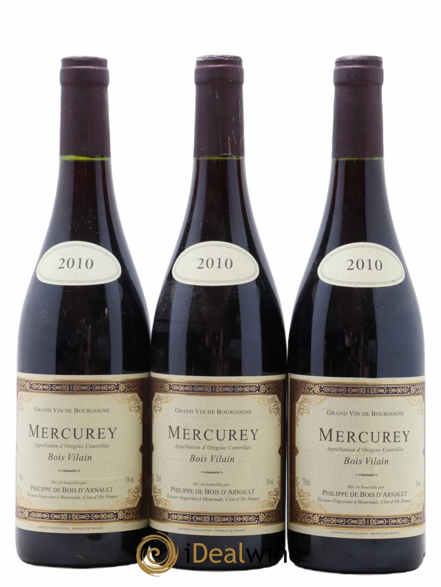 Mercurey Bois Vilain Domaine De Bois D'Arnault 2010 - Posten von 3 Flaschen - 0
