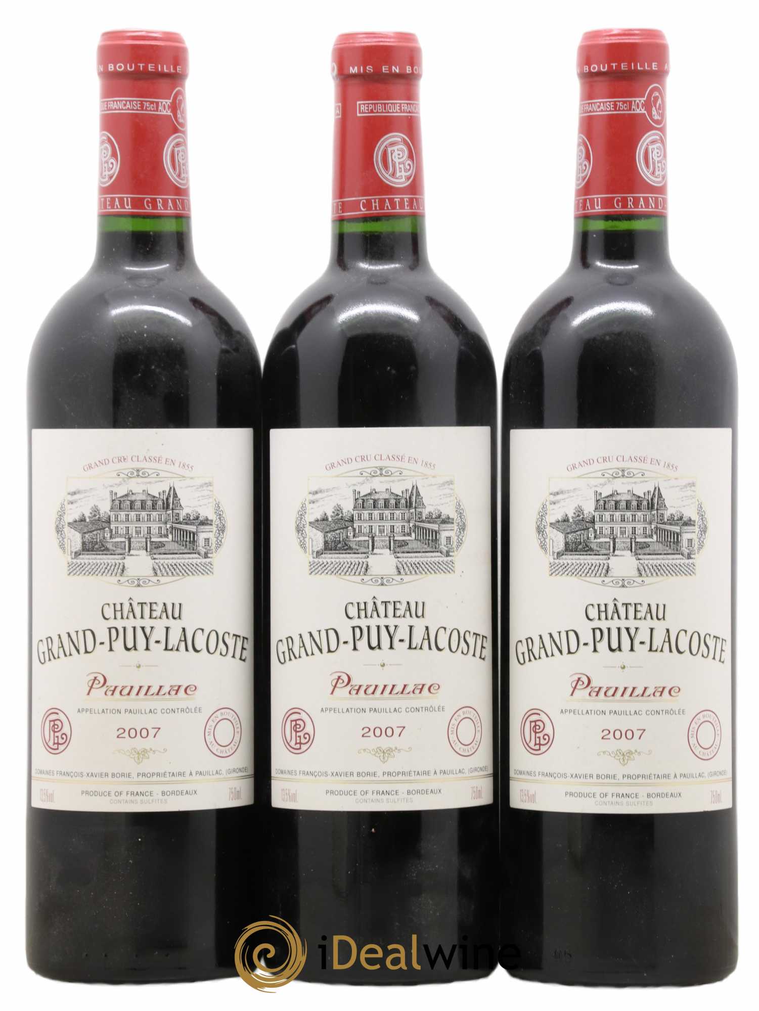Château Grand Puy Lacoste 5ème Grand Cru Classé 2007 - Lot de 3 bouteilles - 0