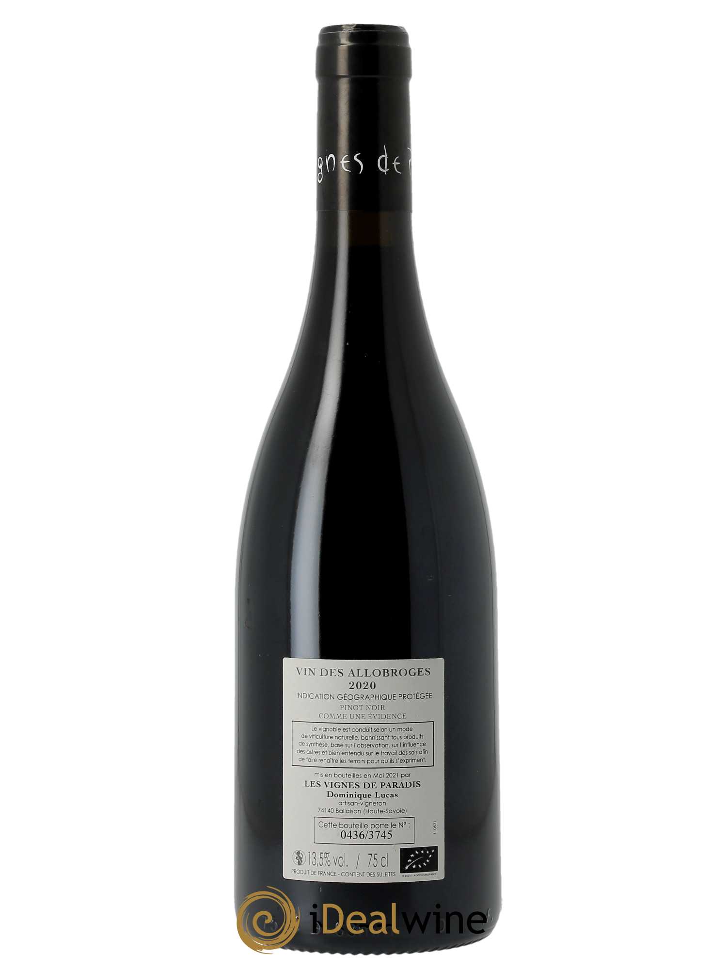 IGP Vin des Allobroges Comme une évidence Les Vignes de Paradis 2020 - Lot of 1 bottle - 1