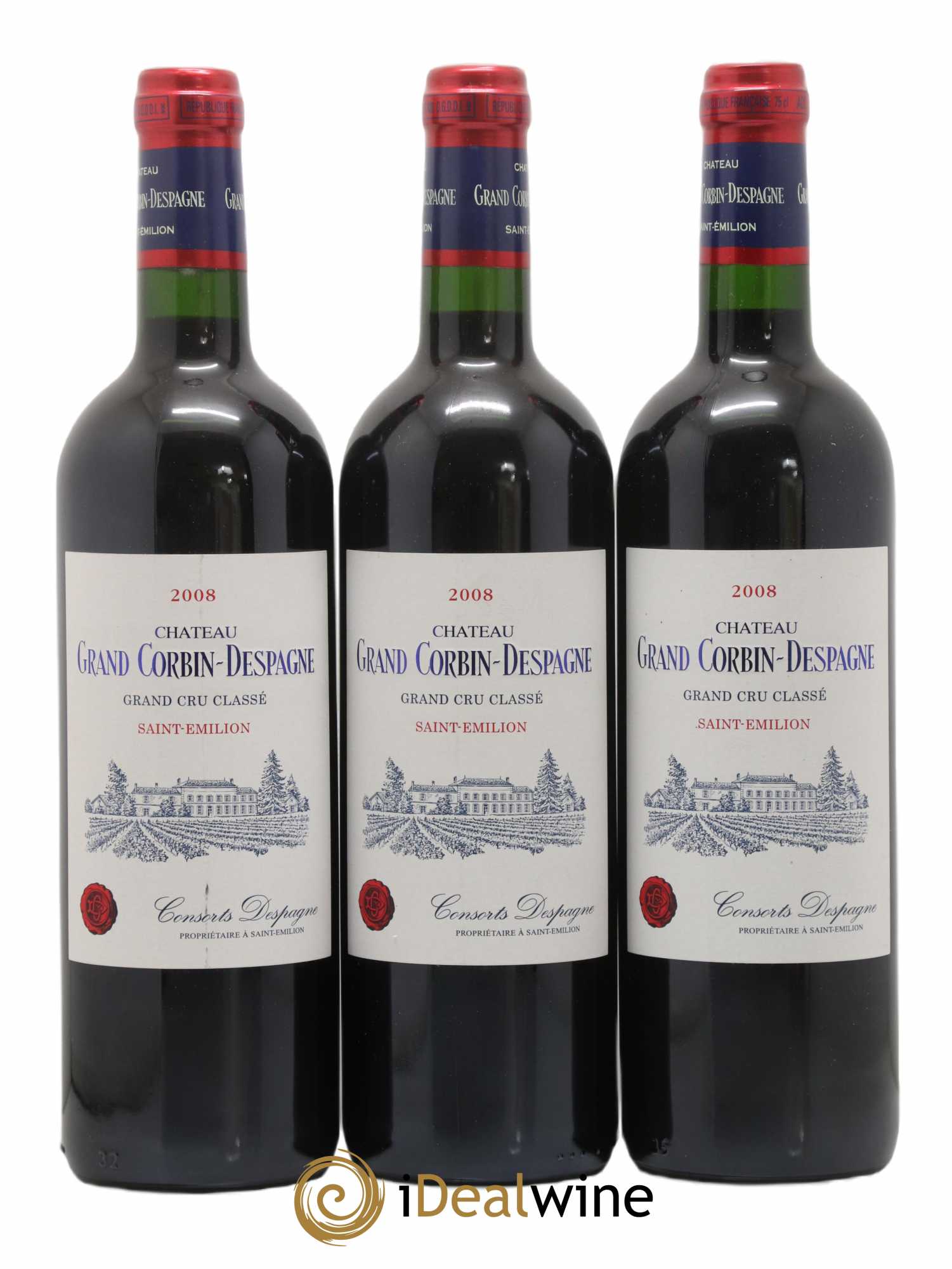 Château Grand Corbin Despagne Grand Cru Classé (sans prix de réserve) 2008 - Lot de 3 bouteilles - 0