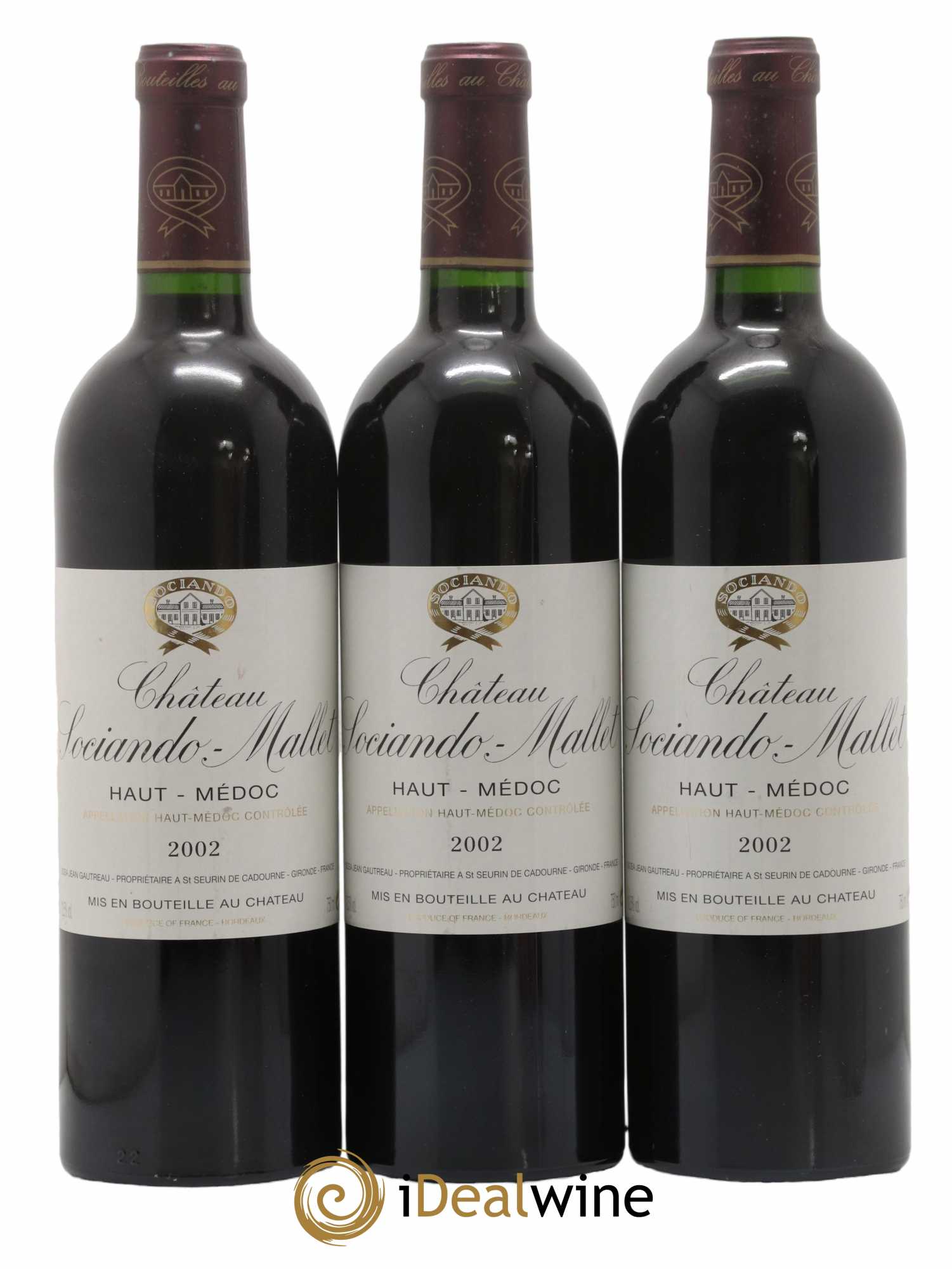 Château Sociando Mallet 2002 - Lot de 3 bouteilles - 0