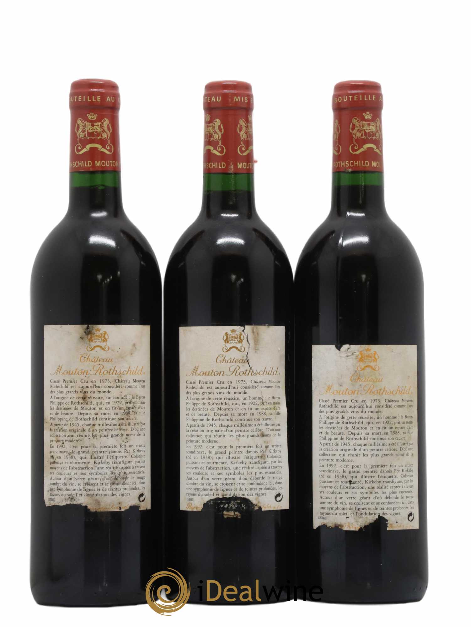 Château Mouton Rothschild 1er Grand Cru Classé (sans prix de réserve) (sans prix de réserve) 1992 - Lot de 3 bouteilles - 1