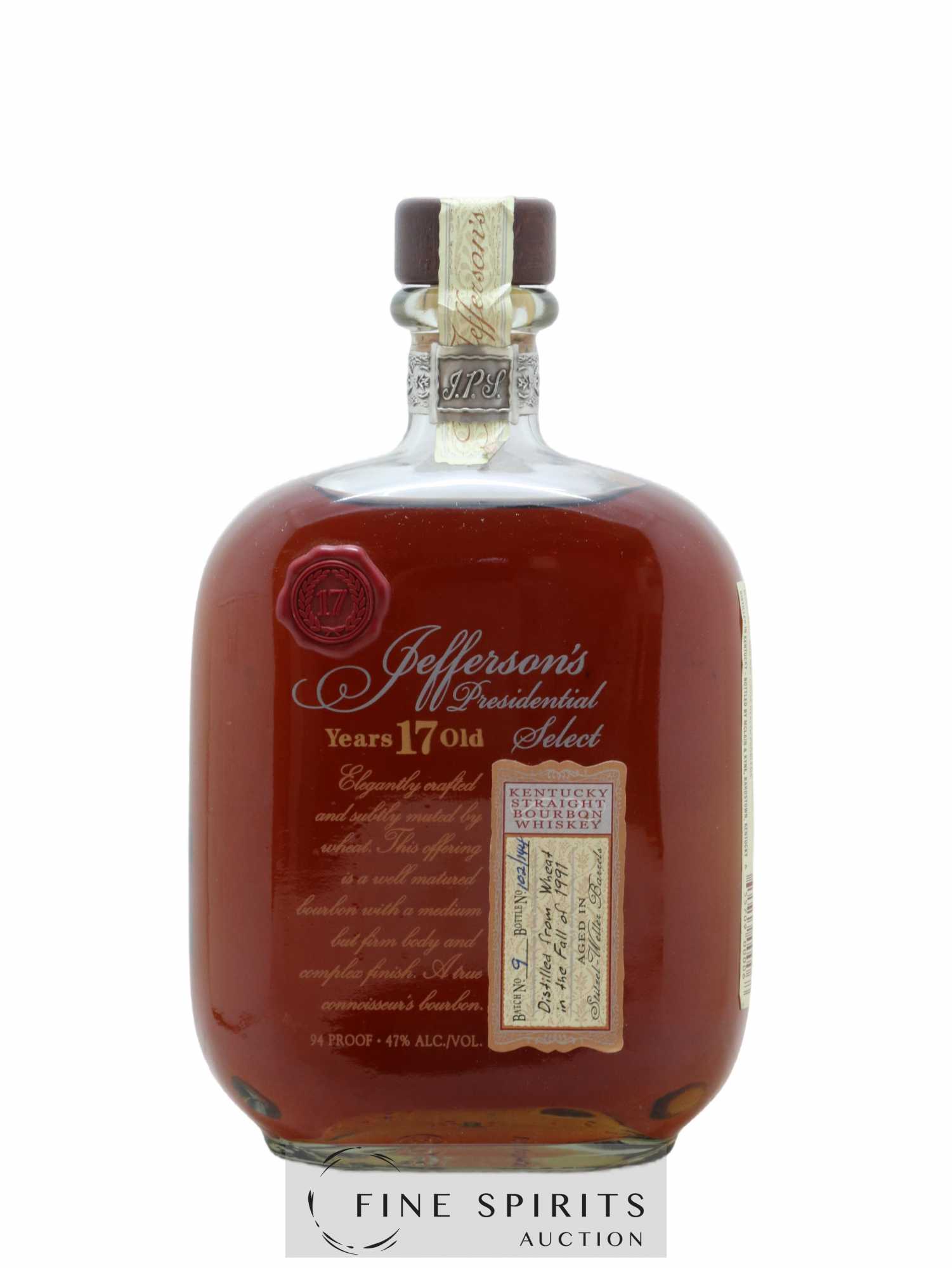 Jefferson's Presidential Select 17 years 1991 Of. Batch n°9 - Lot de 1 bouteille - 0