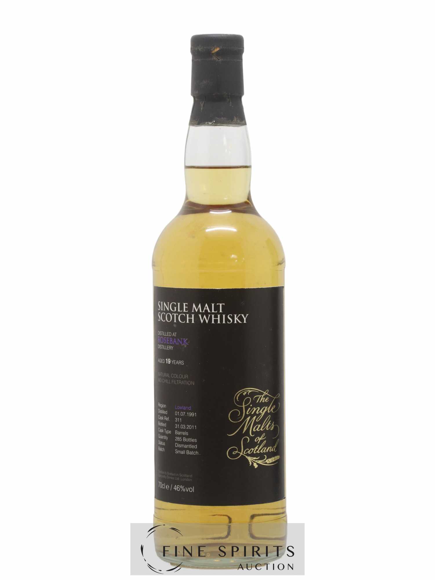 Rosebank 19 years 1991 Speciality Drinks Cask Ref 311 - One of 285 - bottled 2011 The Single Malts of Scotland - Lot of 1 bottle - 1