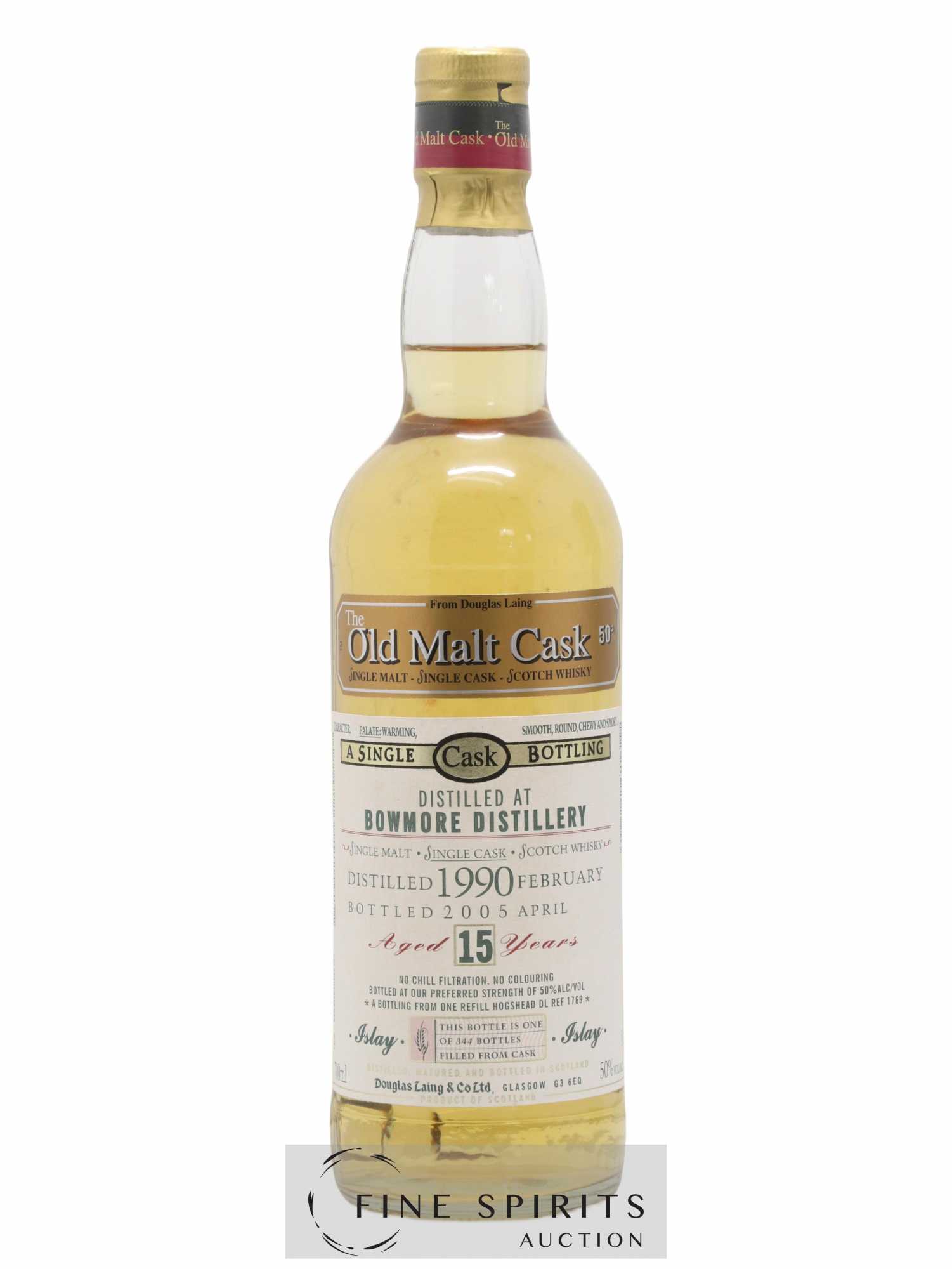 Bowmore 15 years 1990 Douglas Laing Single Cask DL REF 1769 - One of 344 - bottled 2005 Old Malt Cask - Lot de 1 bouteille - 1