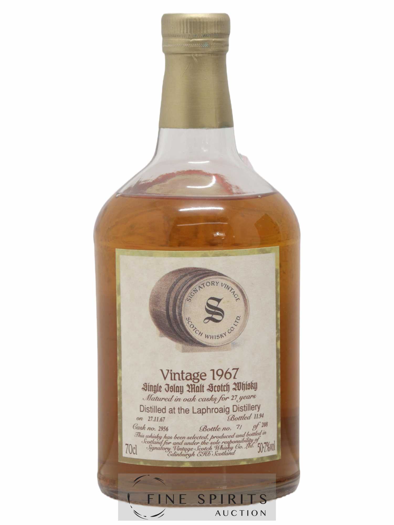 Laphroaig 27 years 1967 Signatory Vintage Cask n°2956 - One of 208 - bottled 1994 - Lot de 1 bouteille - 1