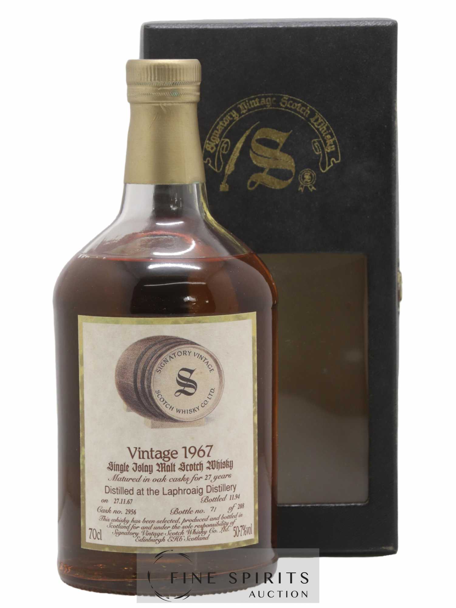 Laphroaig 27 years 1967 Signatory Vintage Cask n°2956 - One of 208 - bottled 1994 - Lot de 1 bouteille - 0