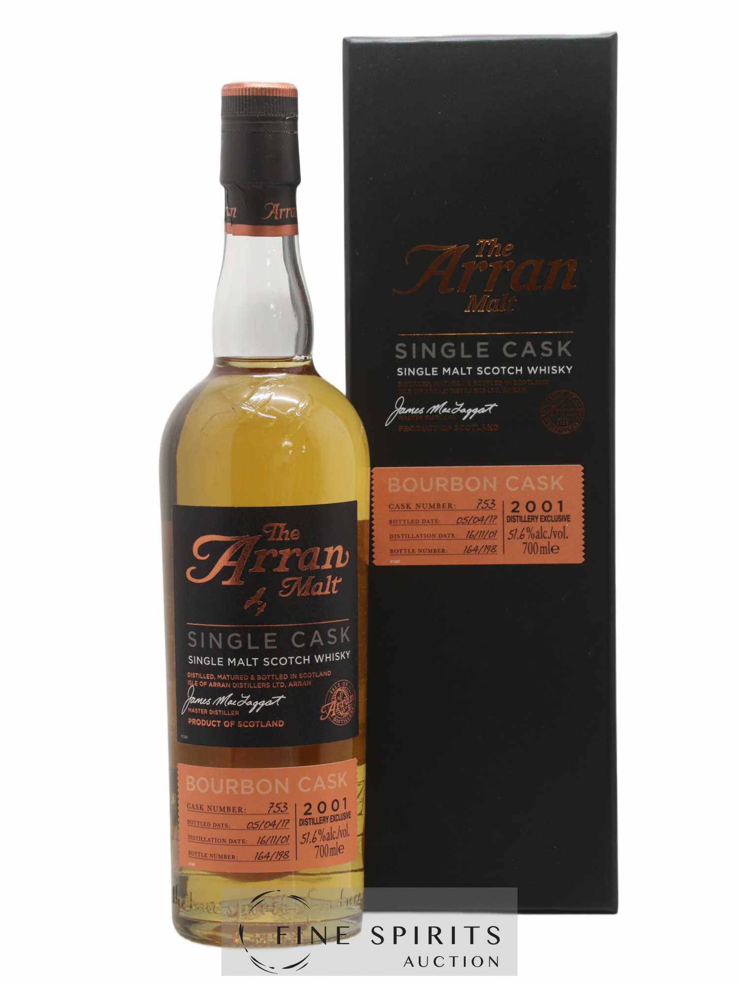 Arran 2001 Of. Bourbon Cask n°753 - One of 198 - bottled 2017 - Lot of 1 bottle - 0