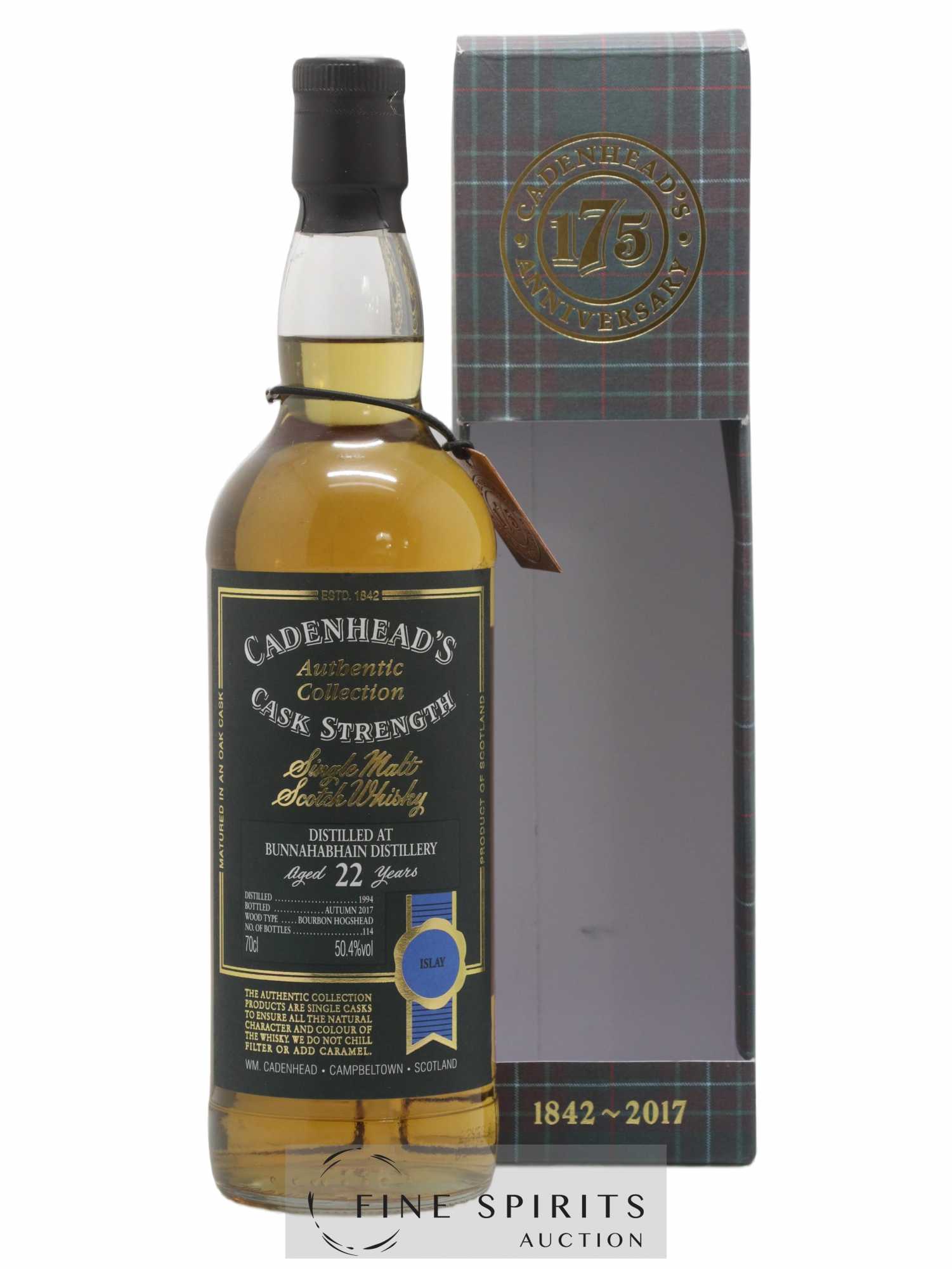 Bunnahabhain 22 years 1994 Cadenhead's Cask Strength One of 114 - bottled 2017 Authentic Collection - Lot of 1 bottle - 0