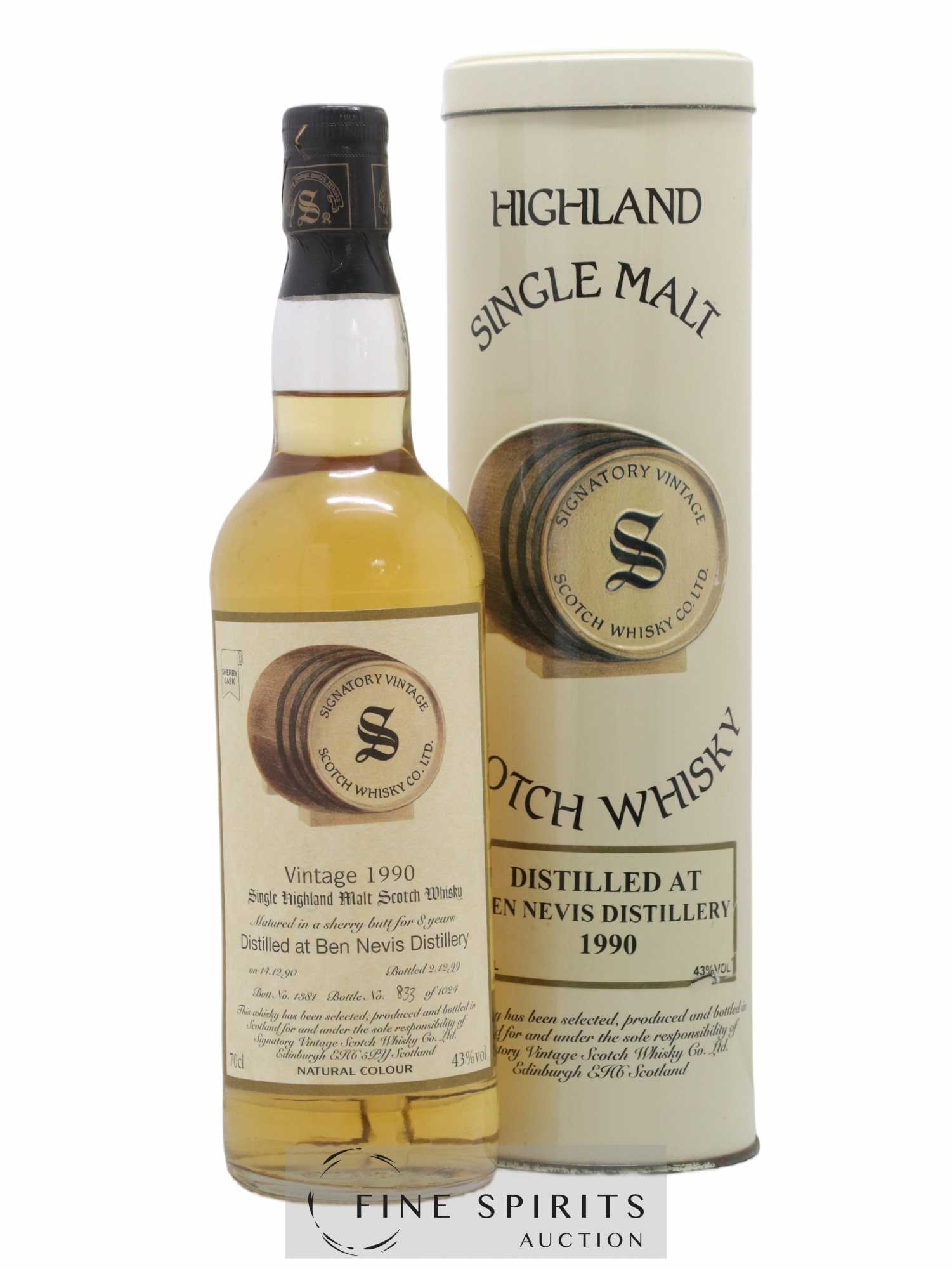 Ben Nevis 8 years 1990 Signatory Vintage Sherry Butt n°1381 - One of 1024 - bottled 1999 - Lot de 1 bouteille - 0