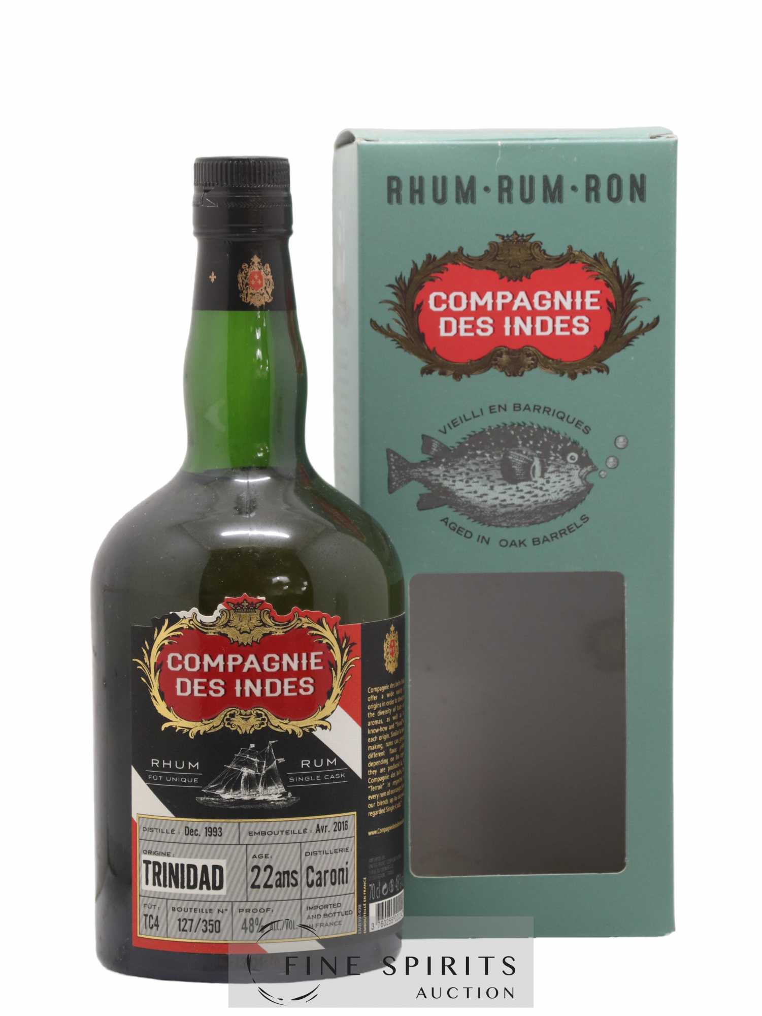 Caroni 22 years 1993 Compagnie des Indes Cask n°TC4 - One of 350 - bottled 2016 - Lot de 1 bouteille - 0