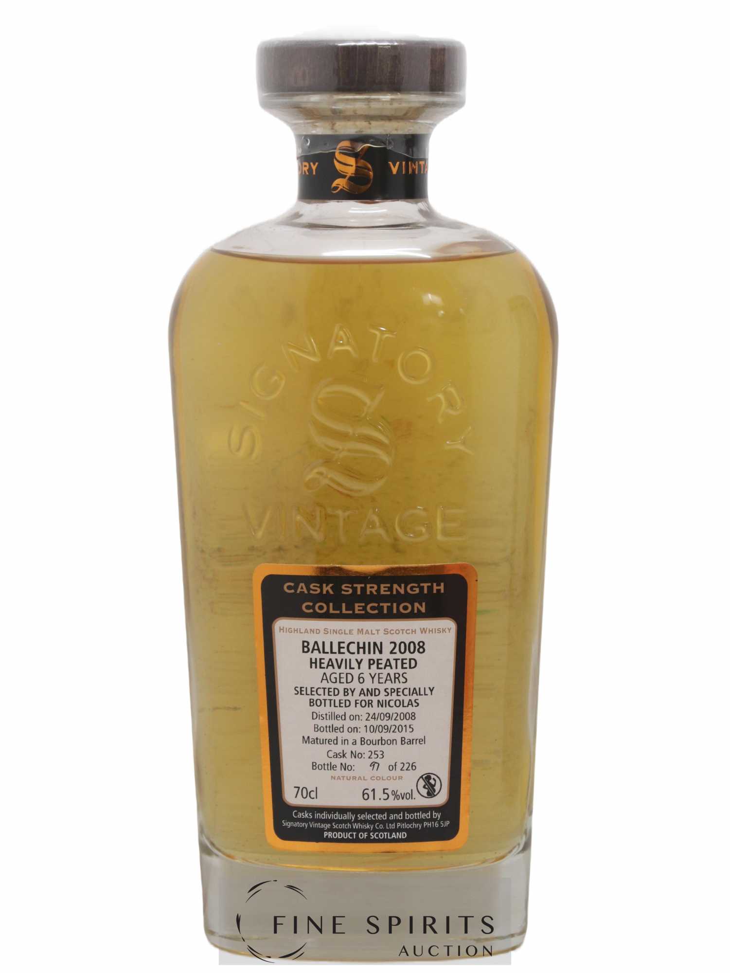 Ballechin 6 years 2008 Signatory Vintage Cask n°253 - One of 226 - bottled 2015 Nicolas Cask Strength Collection - Lot de 1 bouteille - 1