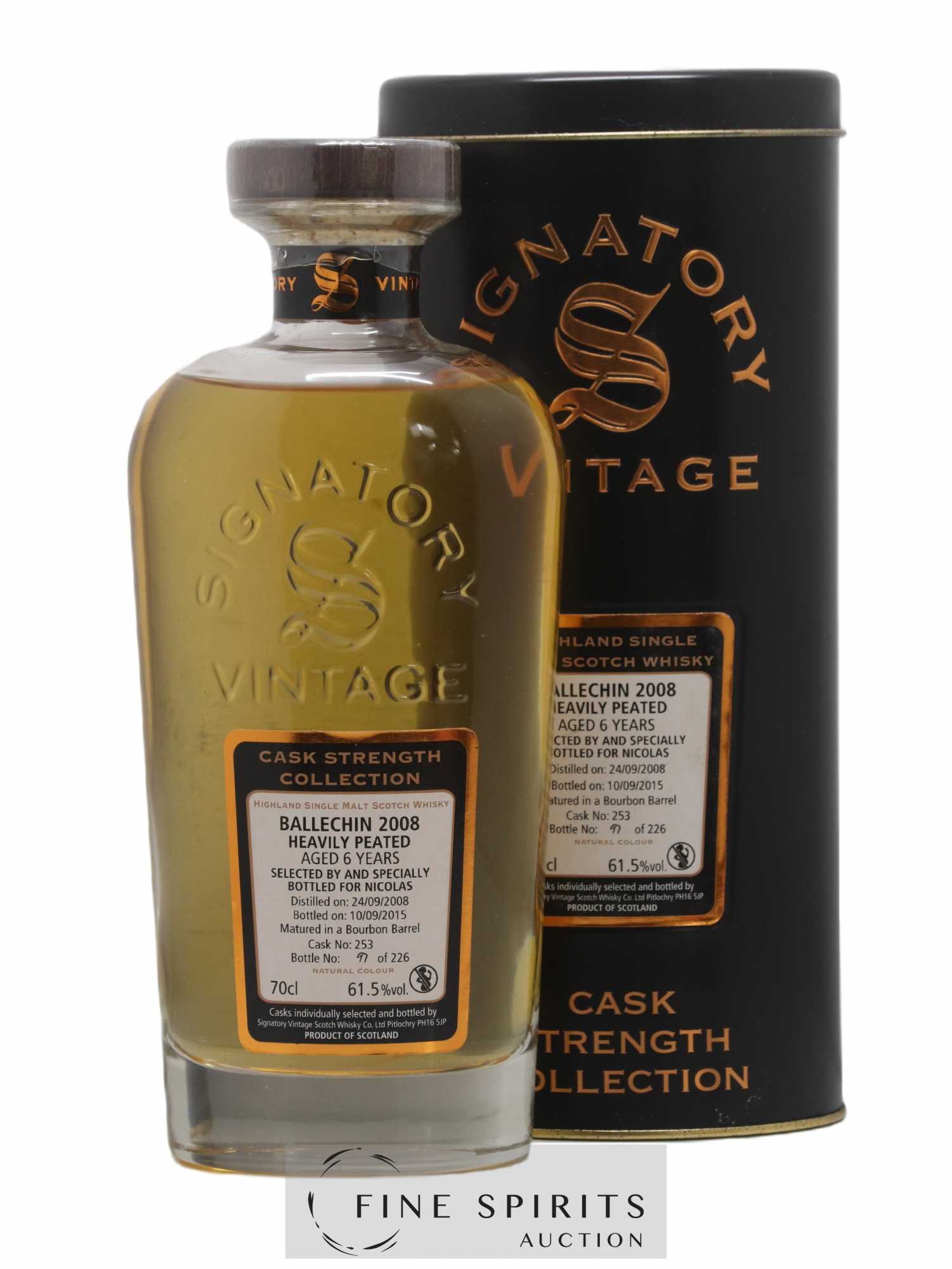 Ballechin 6 years 2008 Signatory Vintage Cask n°253 - One of 226 - bottled 2015 Nicolas Cask Strength Collection - Lot de 1 bouteille - 0