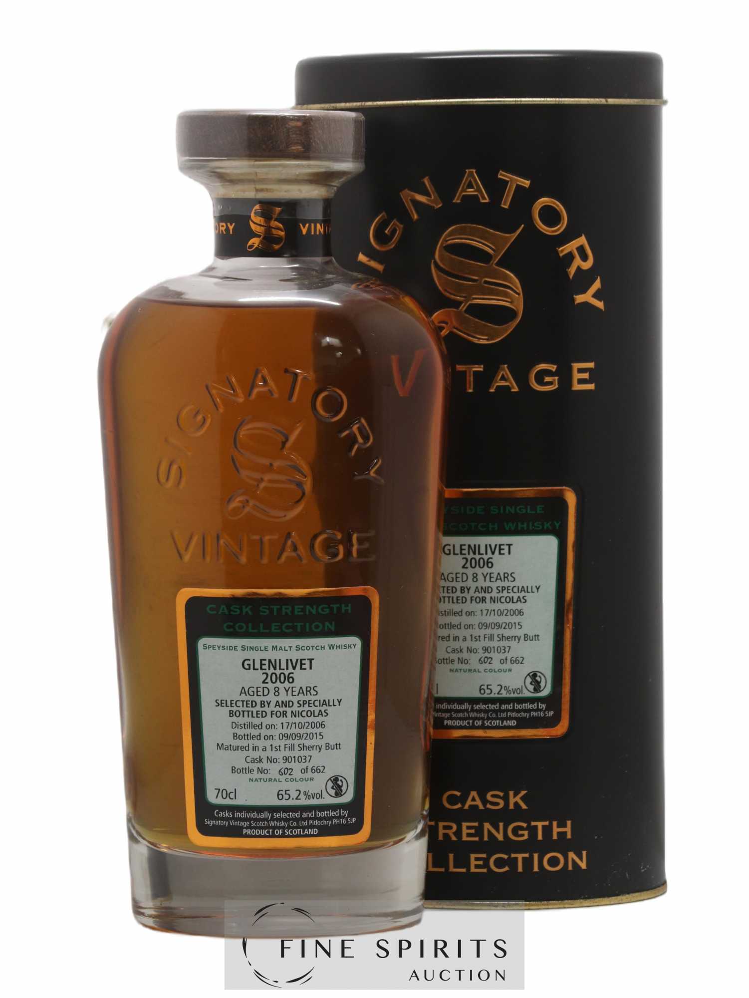Glenlivet (The) 8 years 2006 Signatory Vintage Cask n°901037 - One of 662 - bottled 2015 Nicolas Cask Strength Collection - Lot de 1 bouteille - 0