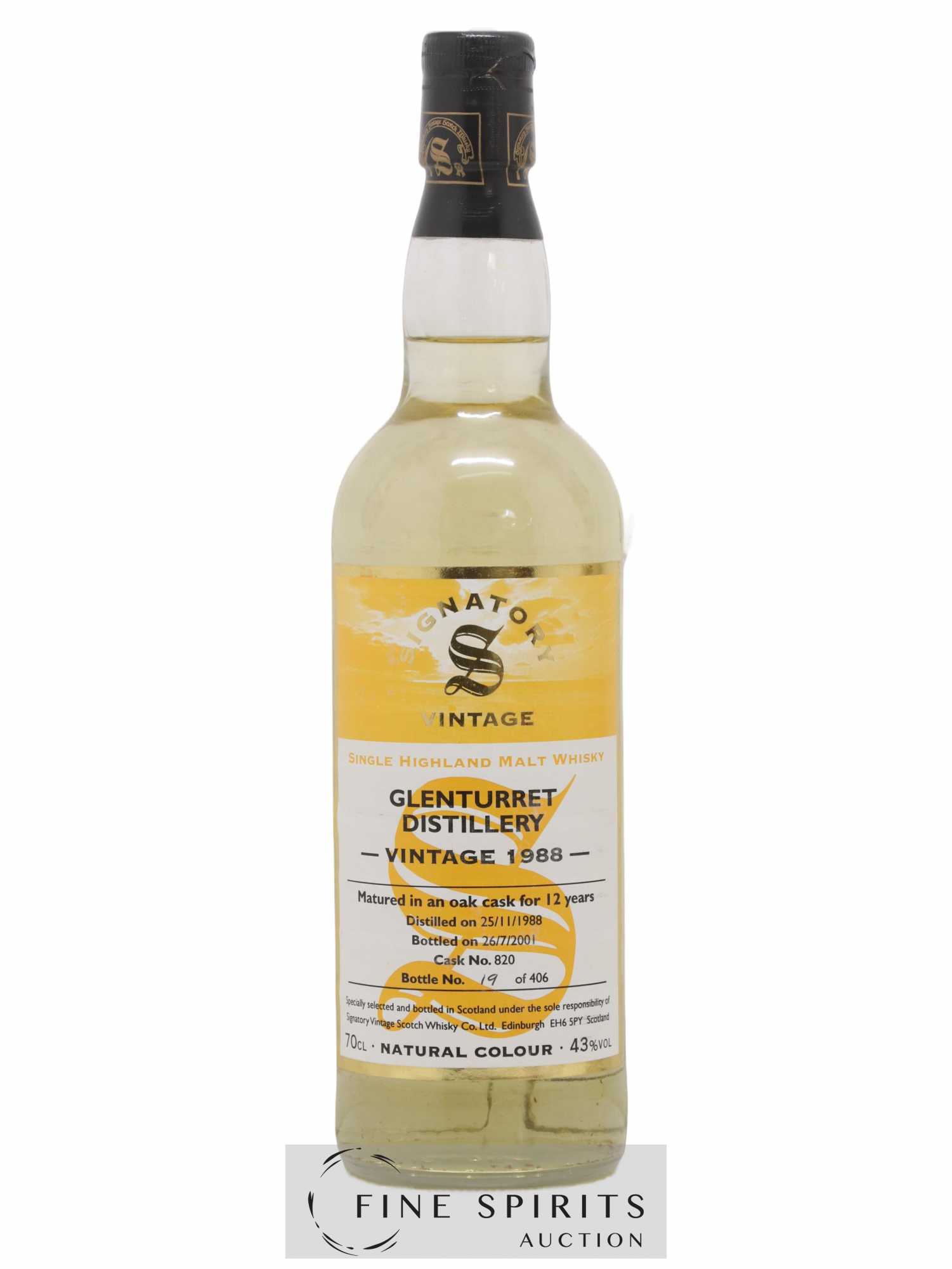 Glenturret 12 years 1988 Signatory Vintage Cask n°820 - One of 406 - bottled 2001 - Lot of 1 bottle - 1