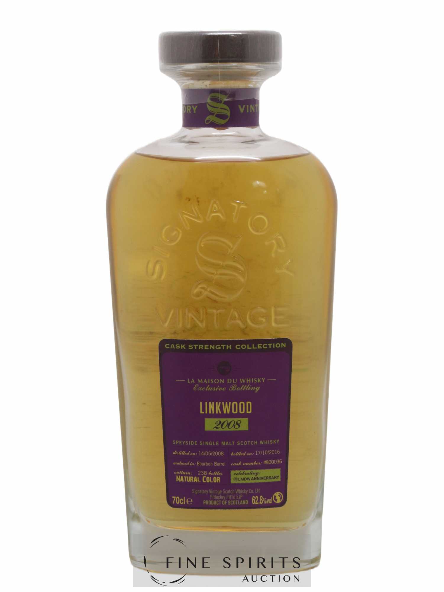 Linkwood 2008 Signatory Vintage Cask n°8000036 - One of 238 - bottled 2016 LMDW Anniversary Cask Strength Collection - Lot de 1 bouteille - 1