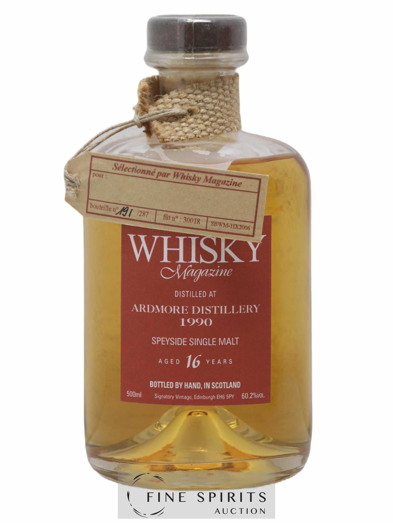Ardmore 16 years 1990 Signatory Vintage Fût n°30018 - One of 287 Whisky Magazine - Lot de 1 bouteille - 1