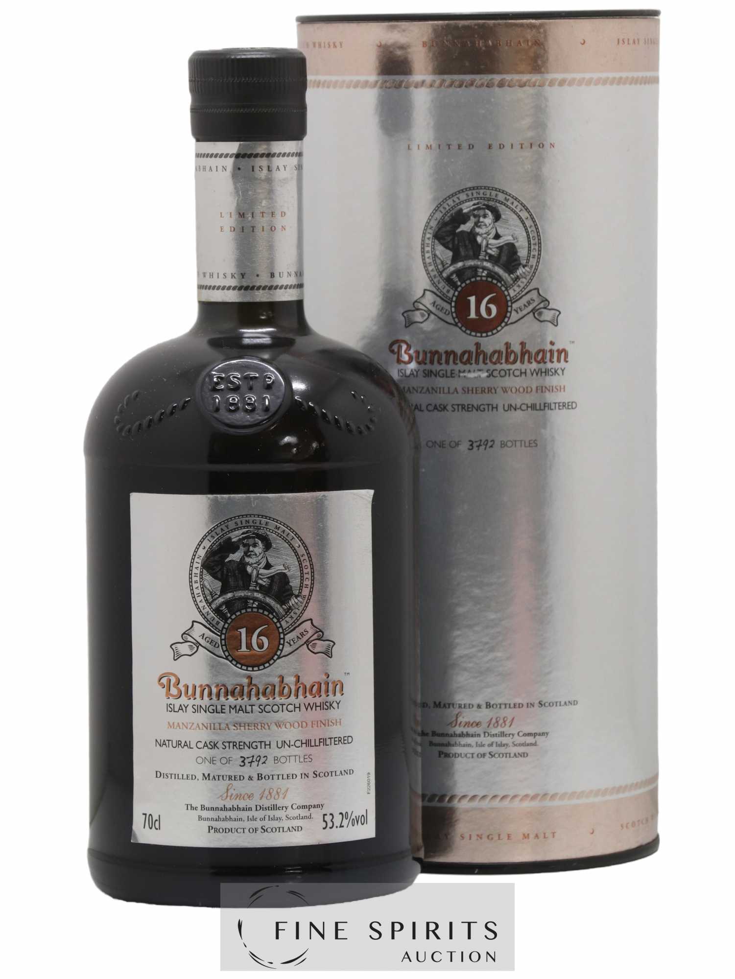 Bunnahabhain 16 years Of. Manzanilla Sherry Wood Finish One of 3792 - Lot de 1 bouteille - 0