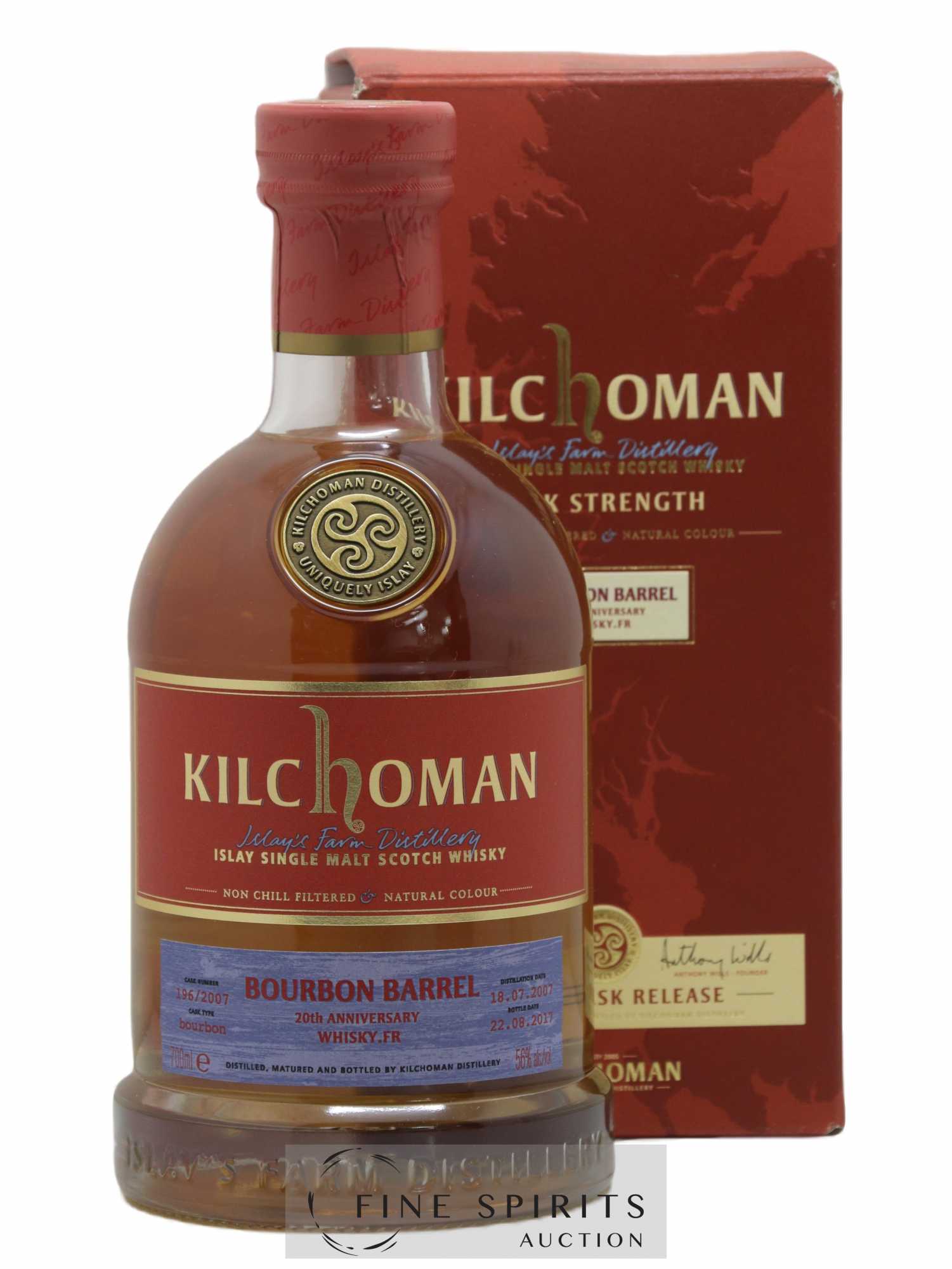 Kilchoman 2007 Of. Bourbon Barrel Cask n°196-2007 - One of 221 - bottled 2017 20th Anniversary Whisky.fr - Posten von 1 Flasche - 0