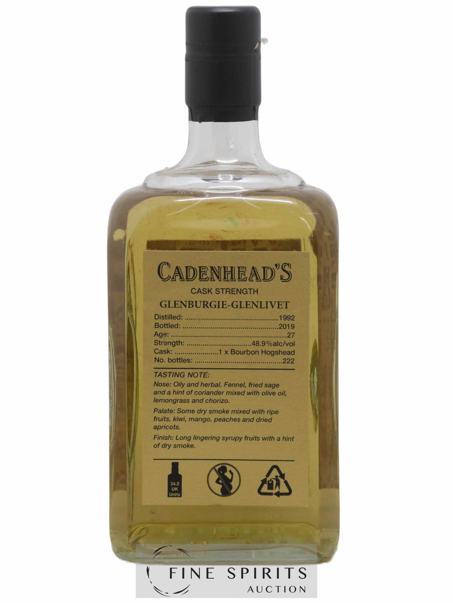 Glenburgie 27 years 1992 Cadenhead's Single Cask One of 222 - bottled 2019 - Lot de 1 bouteille - 2