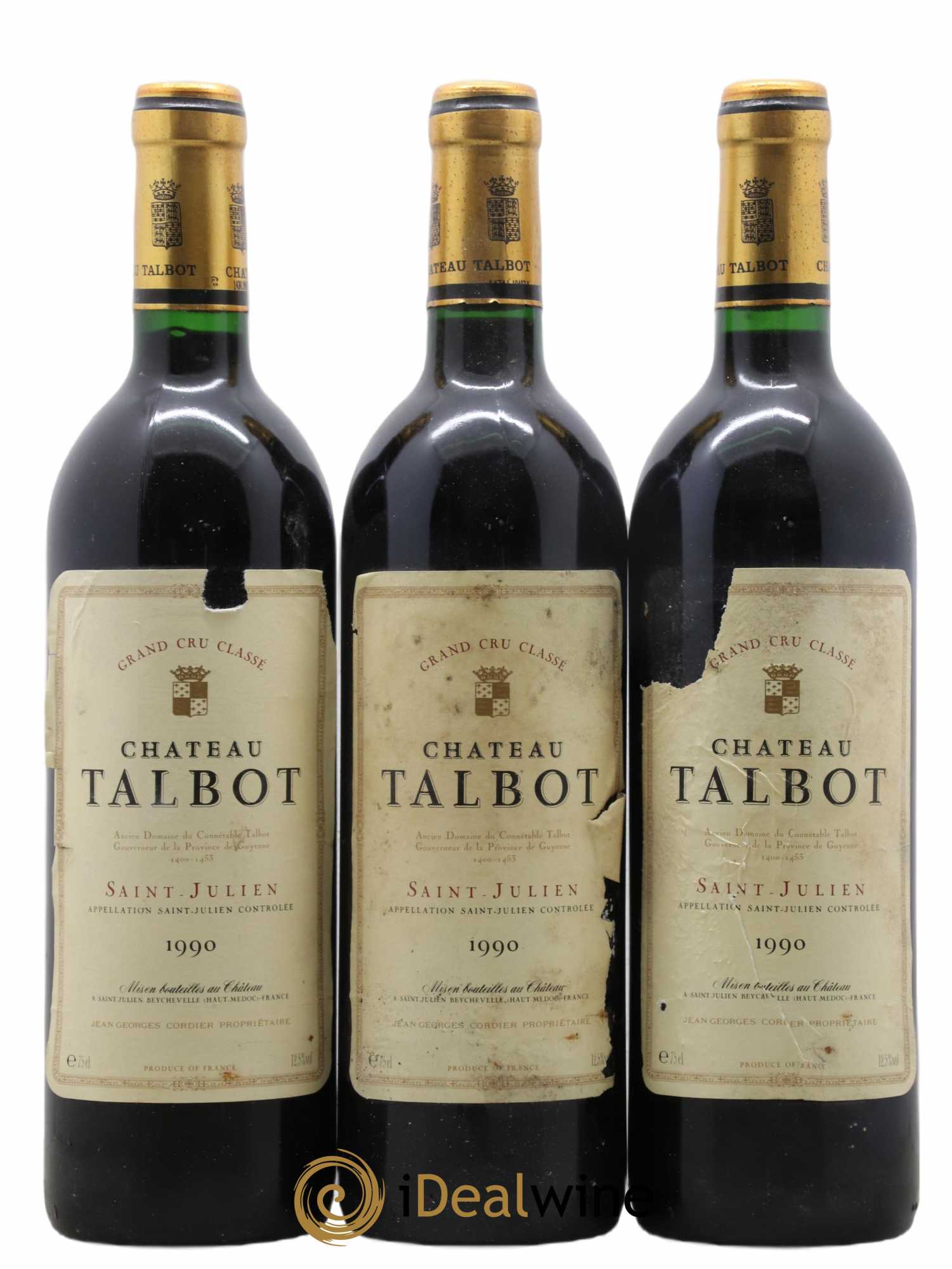 Château Talbot 4ème Grand Cru Classé 1990 - Lot de 3 bouteilles - 0