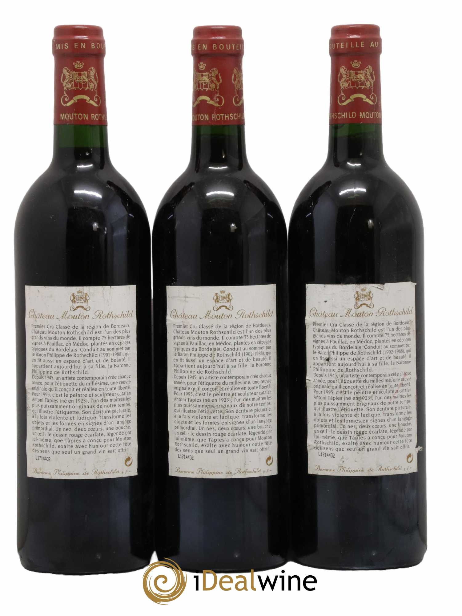 Château Mouton Rothschild 1er Grand Cru Classé 1995 - Lot de 3 bouteilles - 1