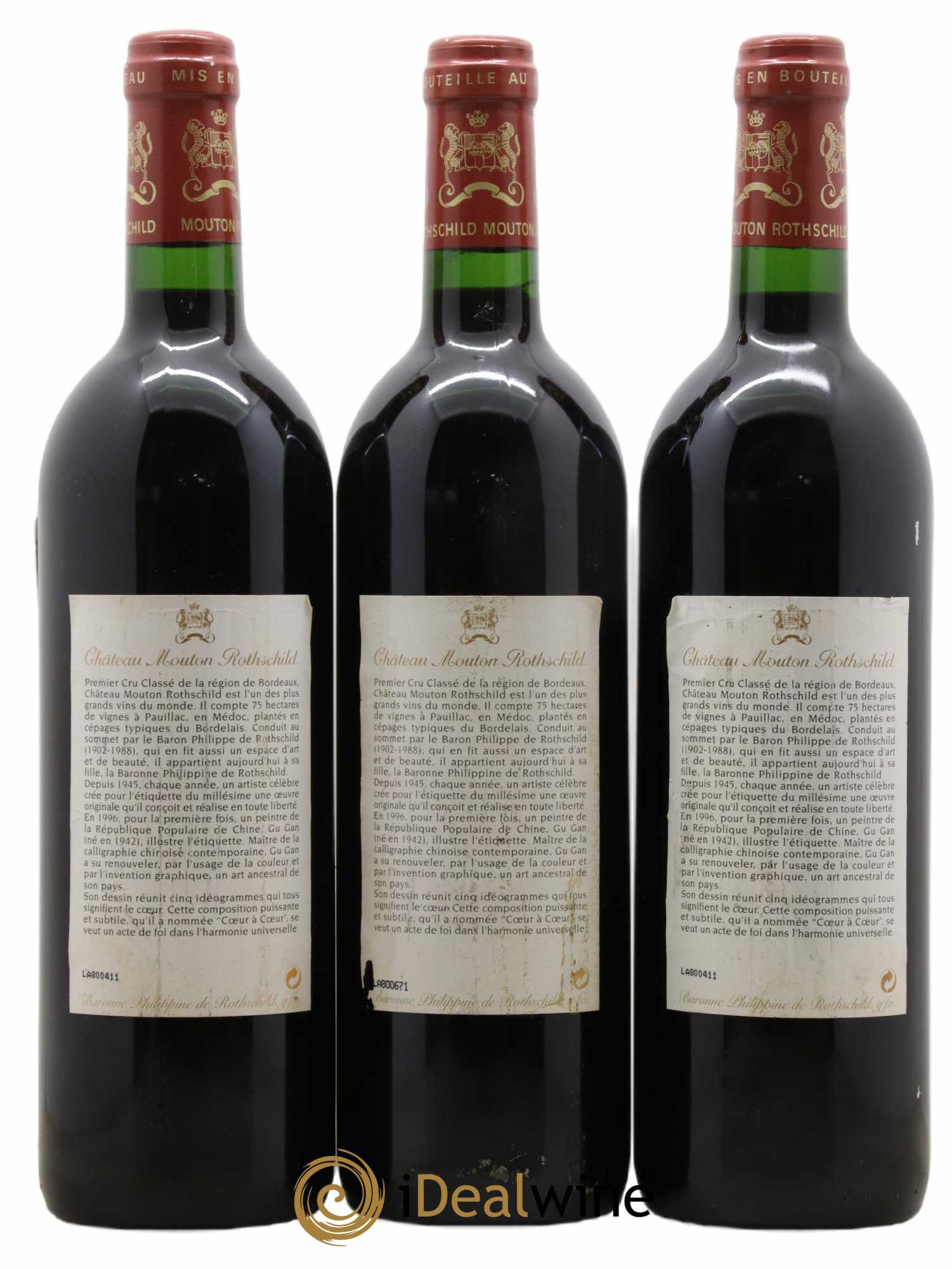Château Mouton Rothschild 1er Grand Cru Classé 1996 - Lot de 3 bouteilles - 1
