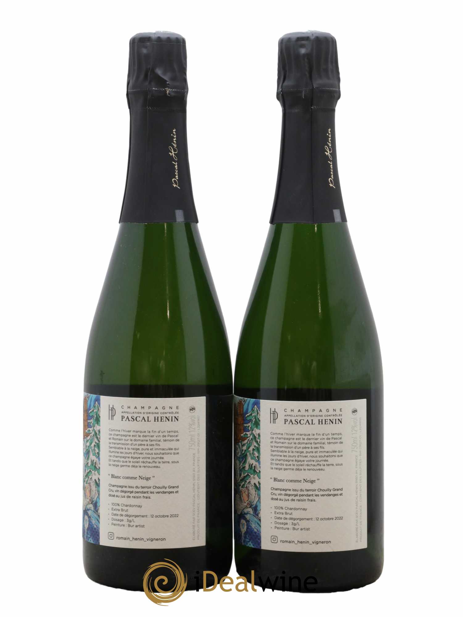 Champagne Pascal et Romain Henin Blanc comme neige Bur Artist - Lot de 2 bouteilles - 1