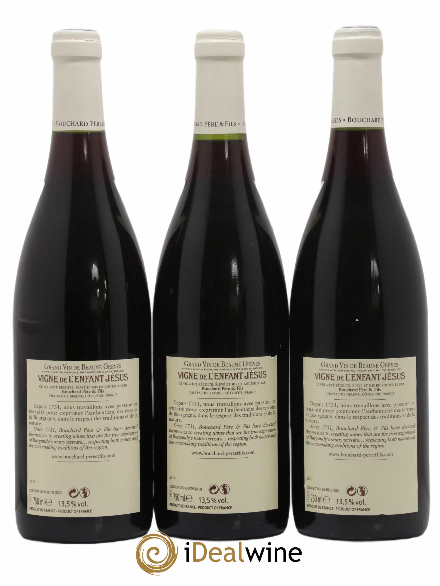 Beaune 1er Cru Grèves - Vigne de l'Enfant Jésus Bouchard Père & Fils 2010 - Lot de 3 bouteilles - 1