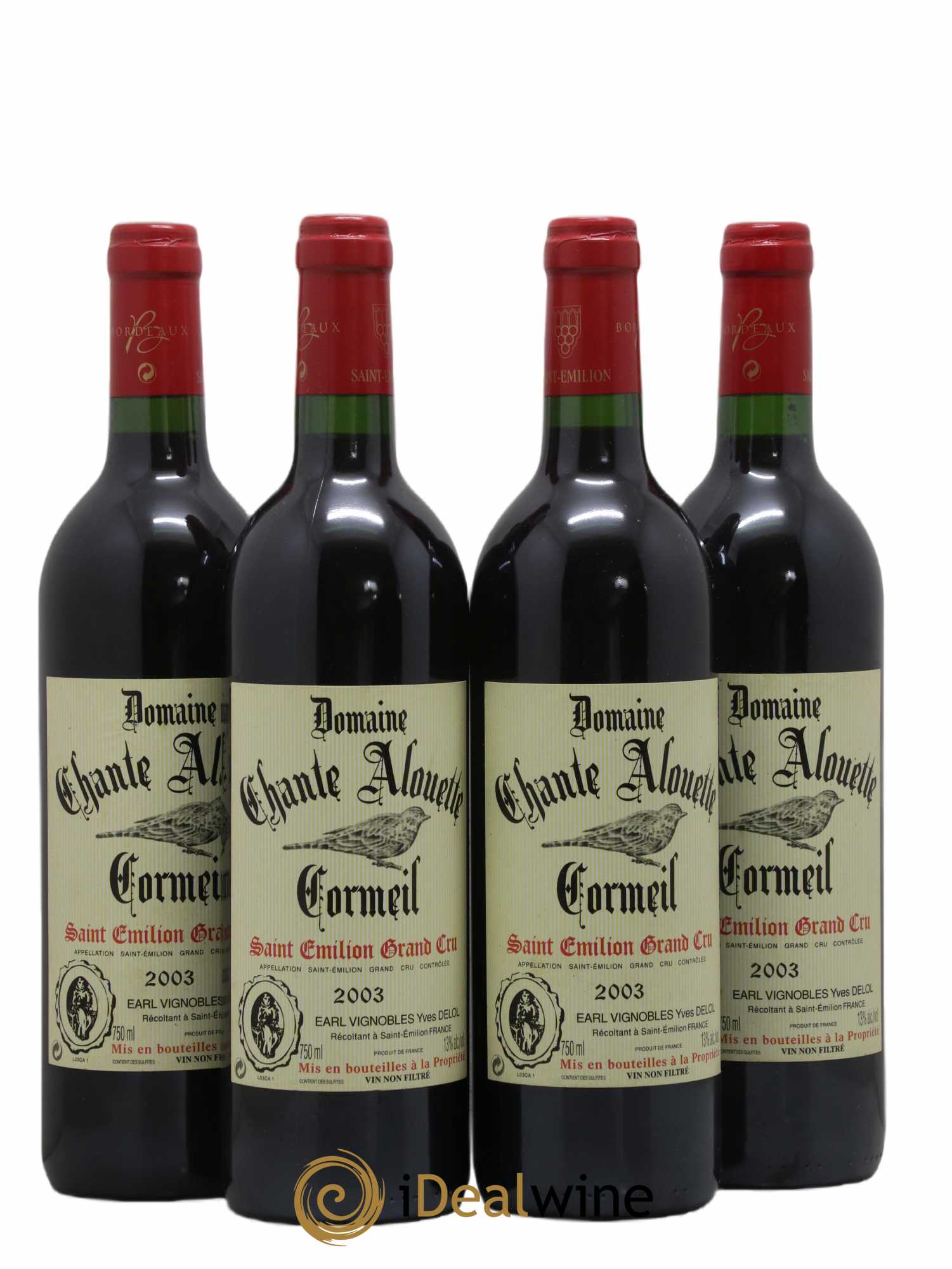 Saint-Émilion Grand Cru Domaine Chante Alouette Cormeil 2003 - Lot de 4 bouteilles - 0
