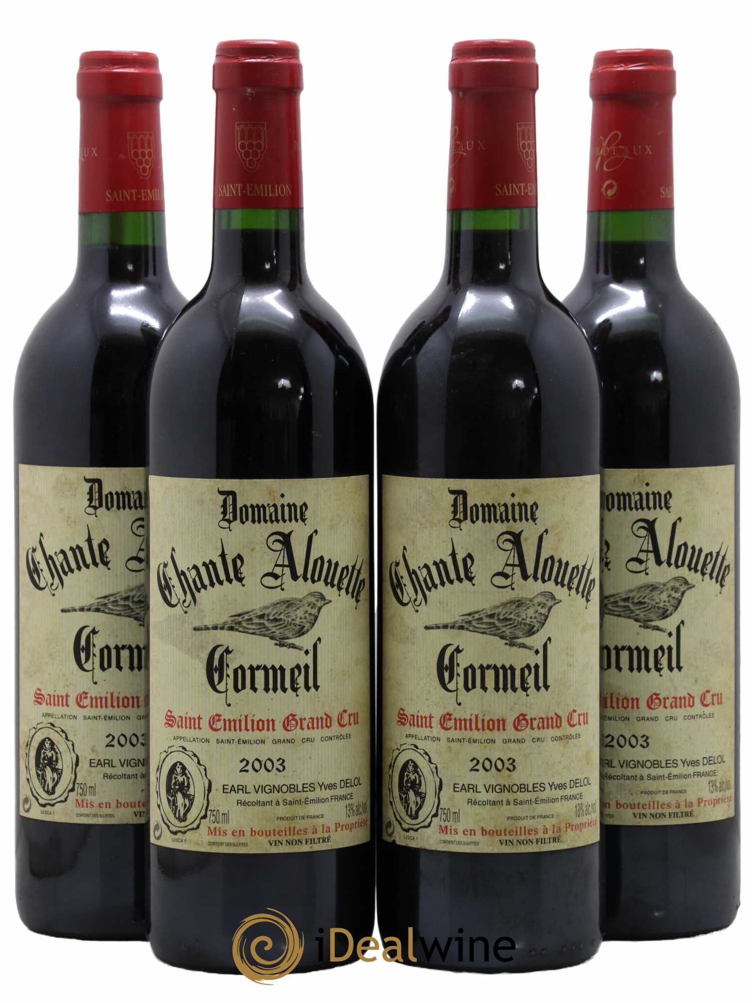 Saint-Émilion Grand Cru Domaine Chante Alouette Cormeil 2003 - Lot de 4 bouteilles - 0