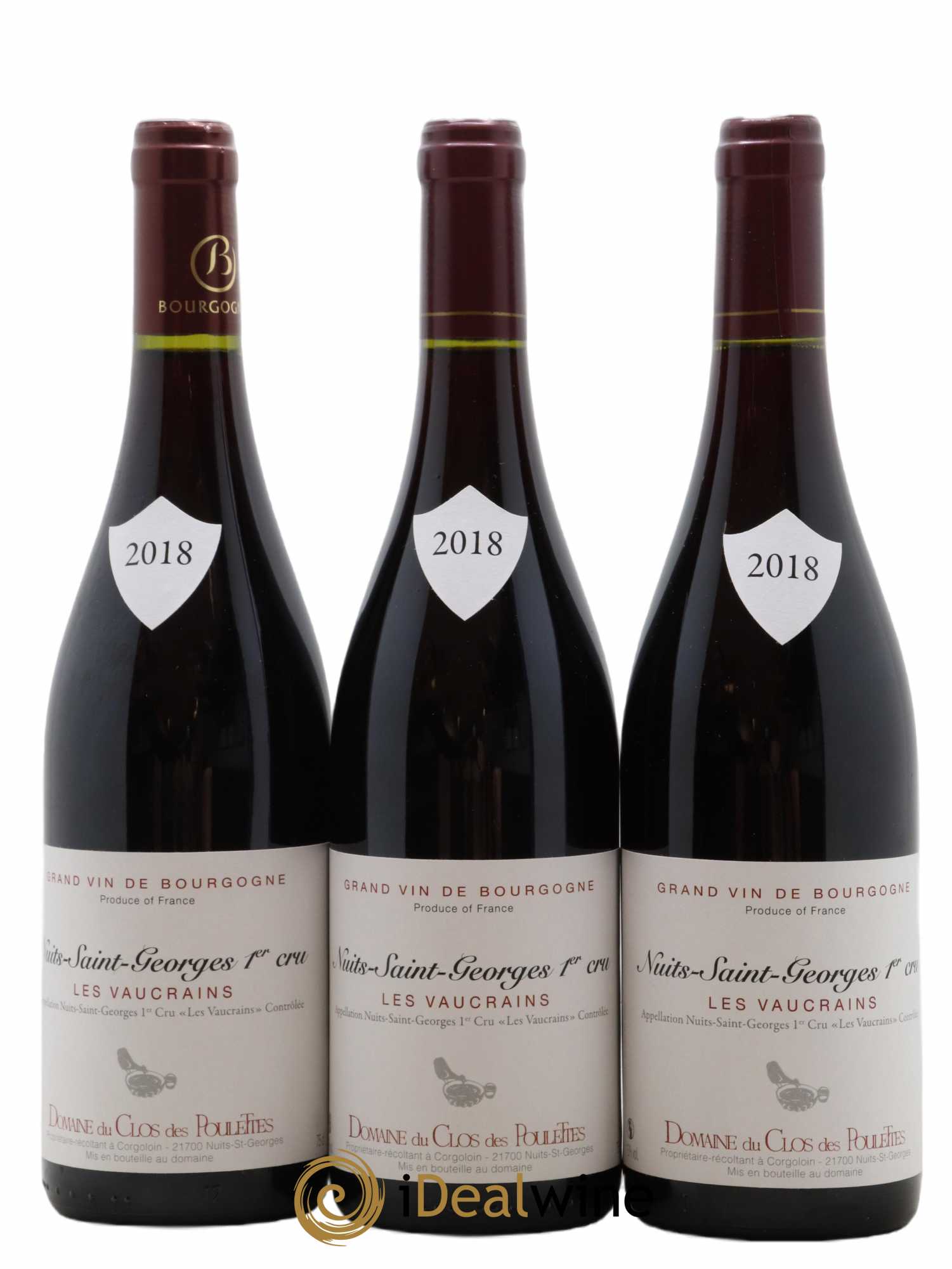 Nuits-Saint-Georges 1er Cru Les Vaucrains Domaine Du Clos Des Poulettes 2018 - Lot of 3 bottles - 0