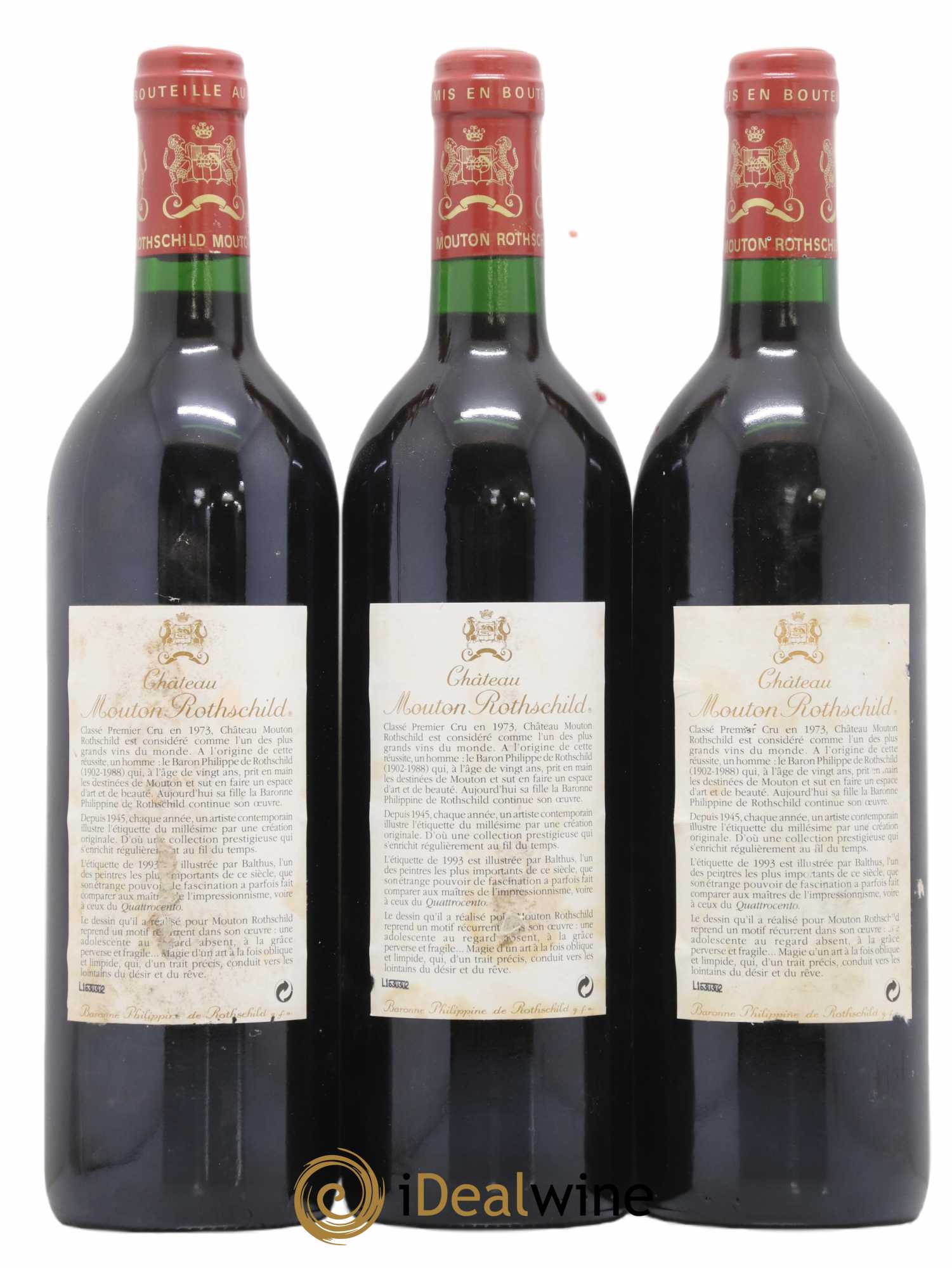 Château Mouton Rothschild 1er Grand Cru Classé 1993 - Lot de 3 bouteilles - 1