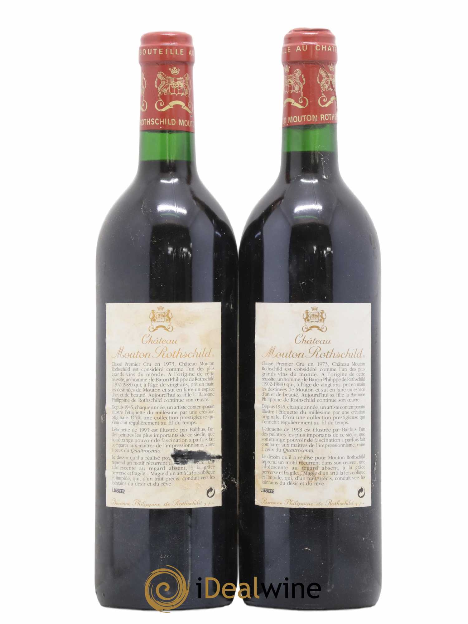 Château Mouton Rothschild 1er Grand Cru Classé 1993 - Lot de 2 bouteilles - 1