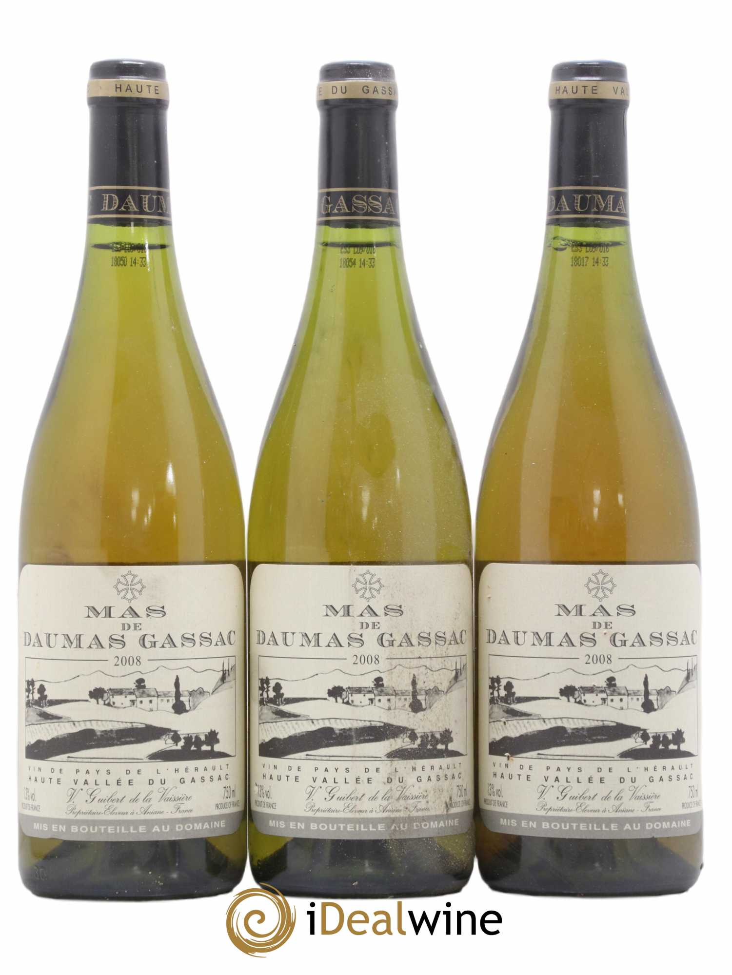 Saint-Guilhem-le-Désert - Cité d'Aniane Mas Daumas Gassac Famille Guibert de La Vaissière 2008 - Lot de 3 bouteilles - 0