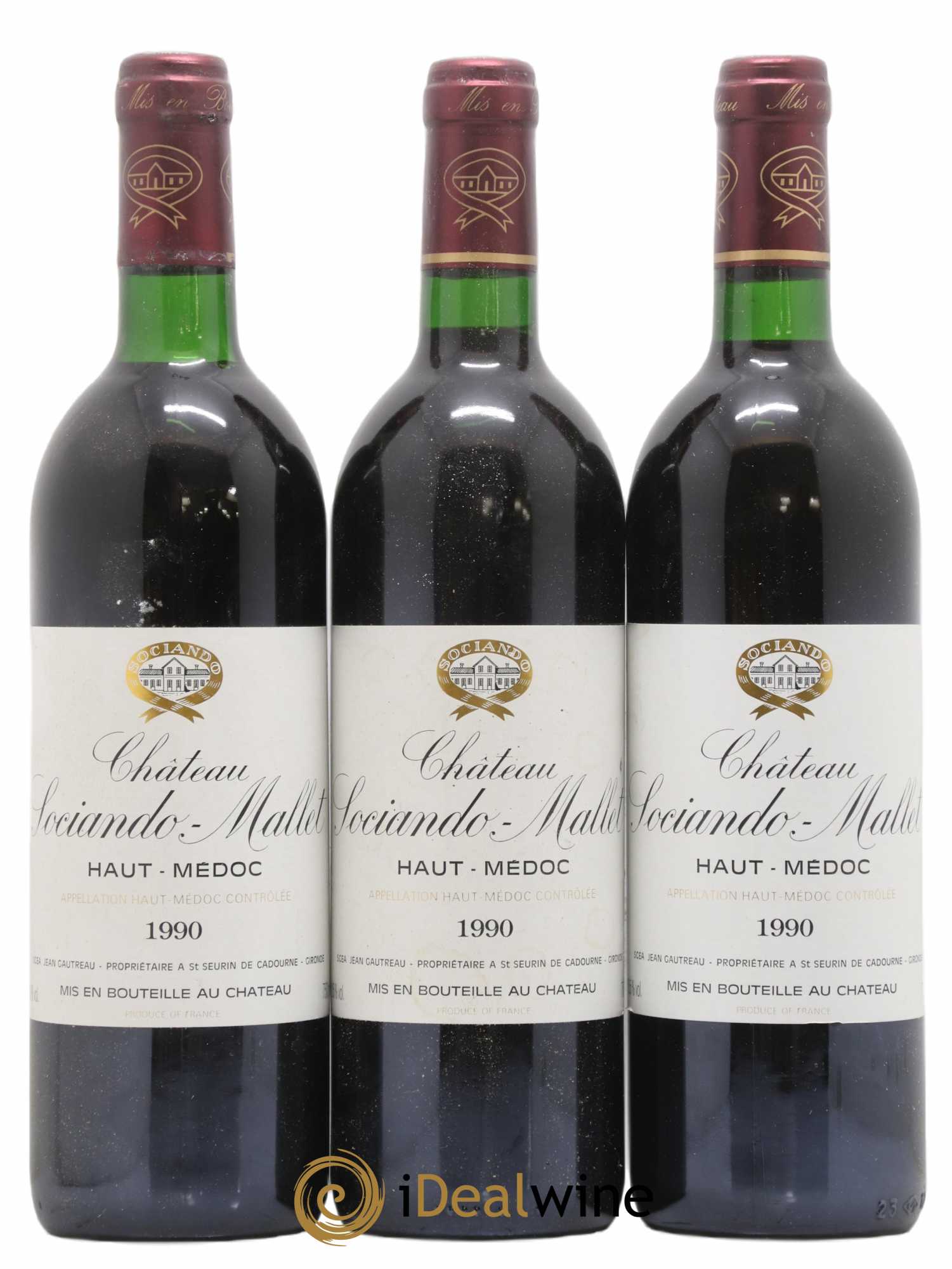 Château Sociando Mallet 1990 - Lot de 3 bouteilles - 0