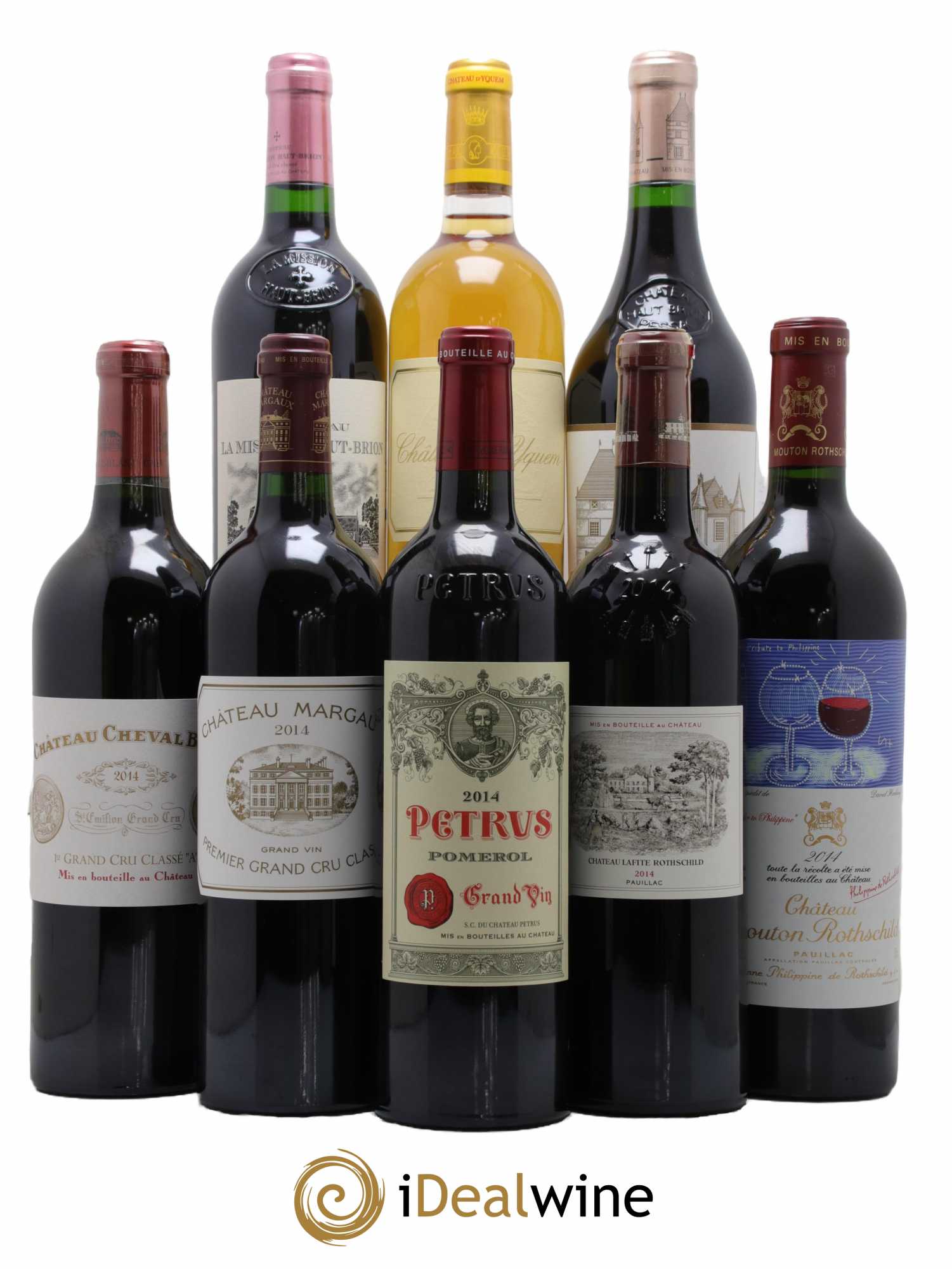 Caisse Collection Duclot 2014 Petrus - Lafite - Mouton Rothschild - Margaux - Haut Brion - Mission Haut Brion - Cheval Blanc - Yquem 2014 - Posten von 8 Flaschen - 0