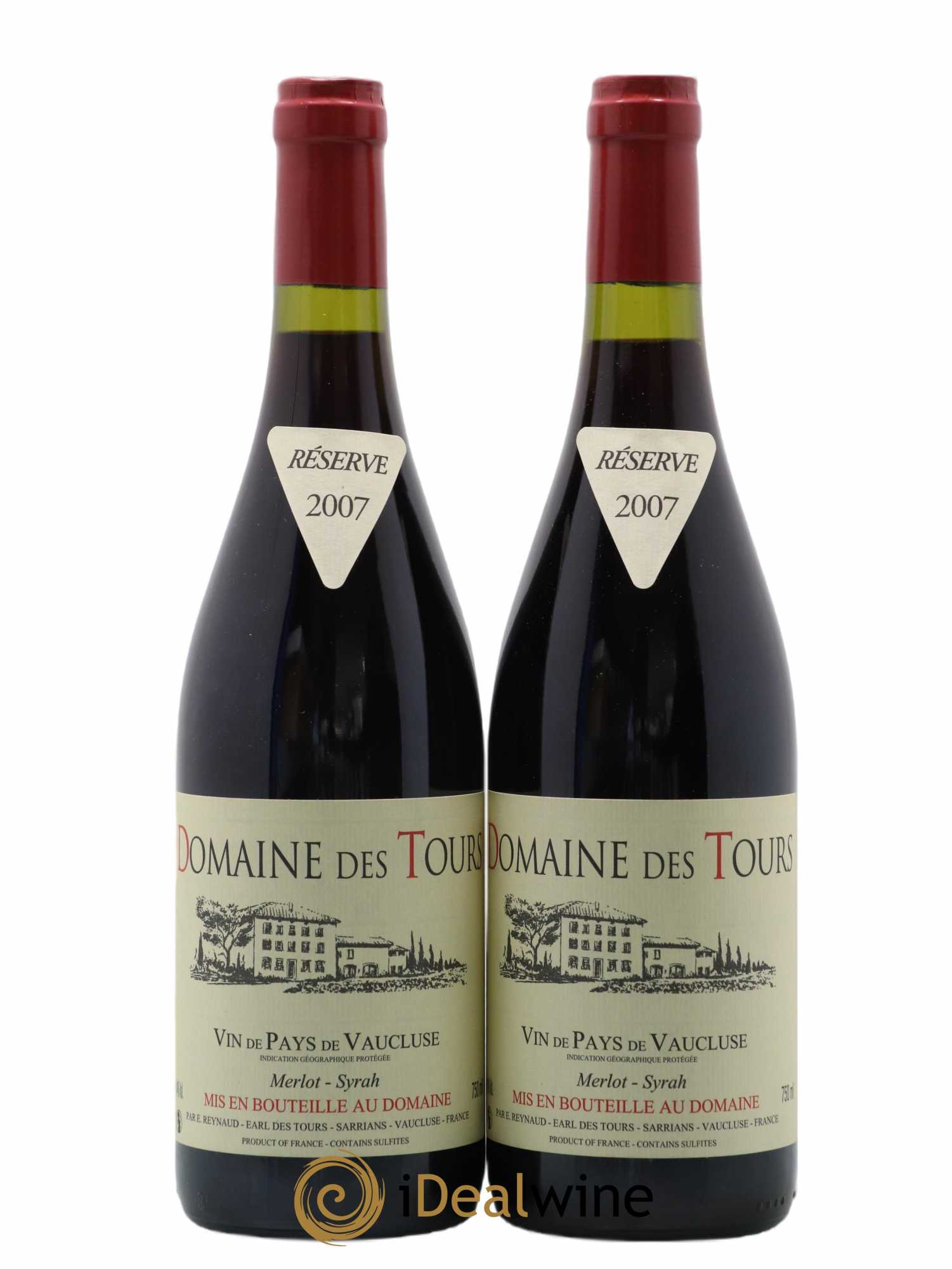 Vaucluse Domaine des Tours Merlot-Syrah Emmanuel Reynaud 2007 - Lot de 2 bouteilles - 0