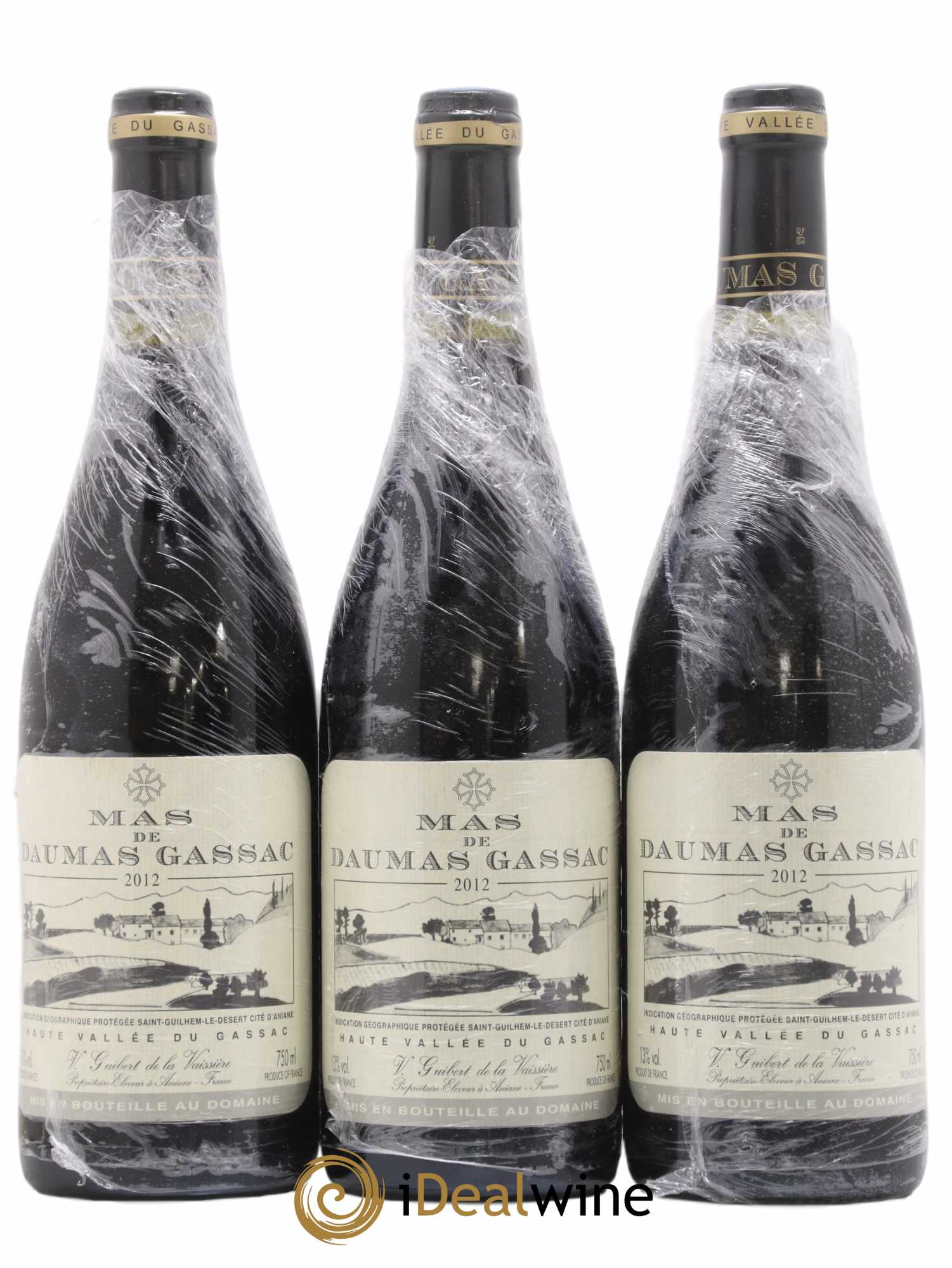 IGP St Guilhem-le-Désert - Cité d'Aniane Mas Daumas Gassac Famille Guibert de La Vaissière 2012 - Lot de 3 bouteilles - 0