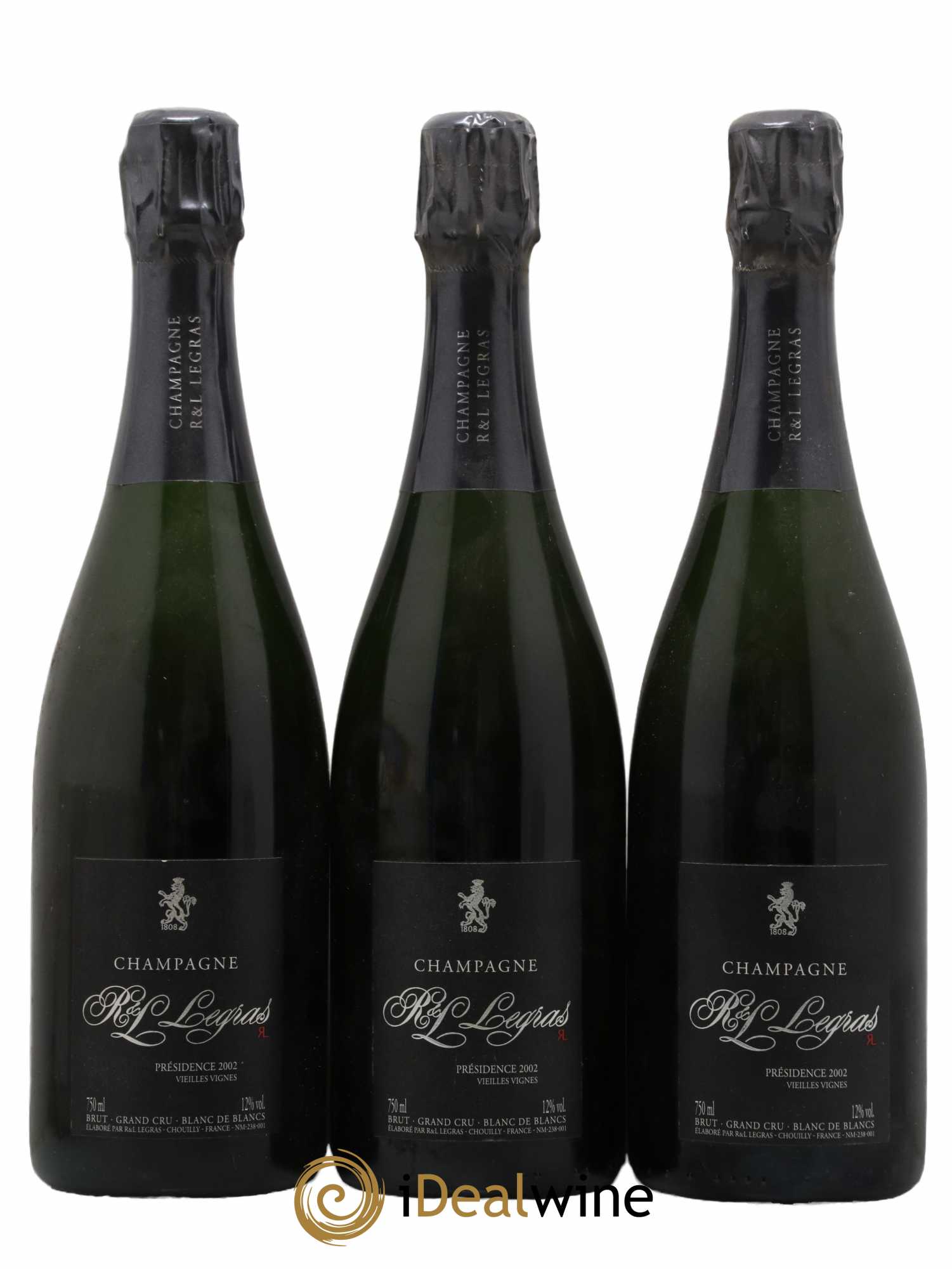 Champagne Brut Grand Cru Présidence Vieilles Vignes Maison Legras 2002 - Lot de 3 bouteilles - 0
